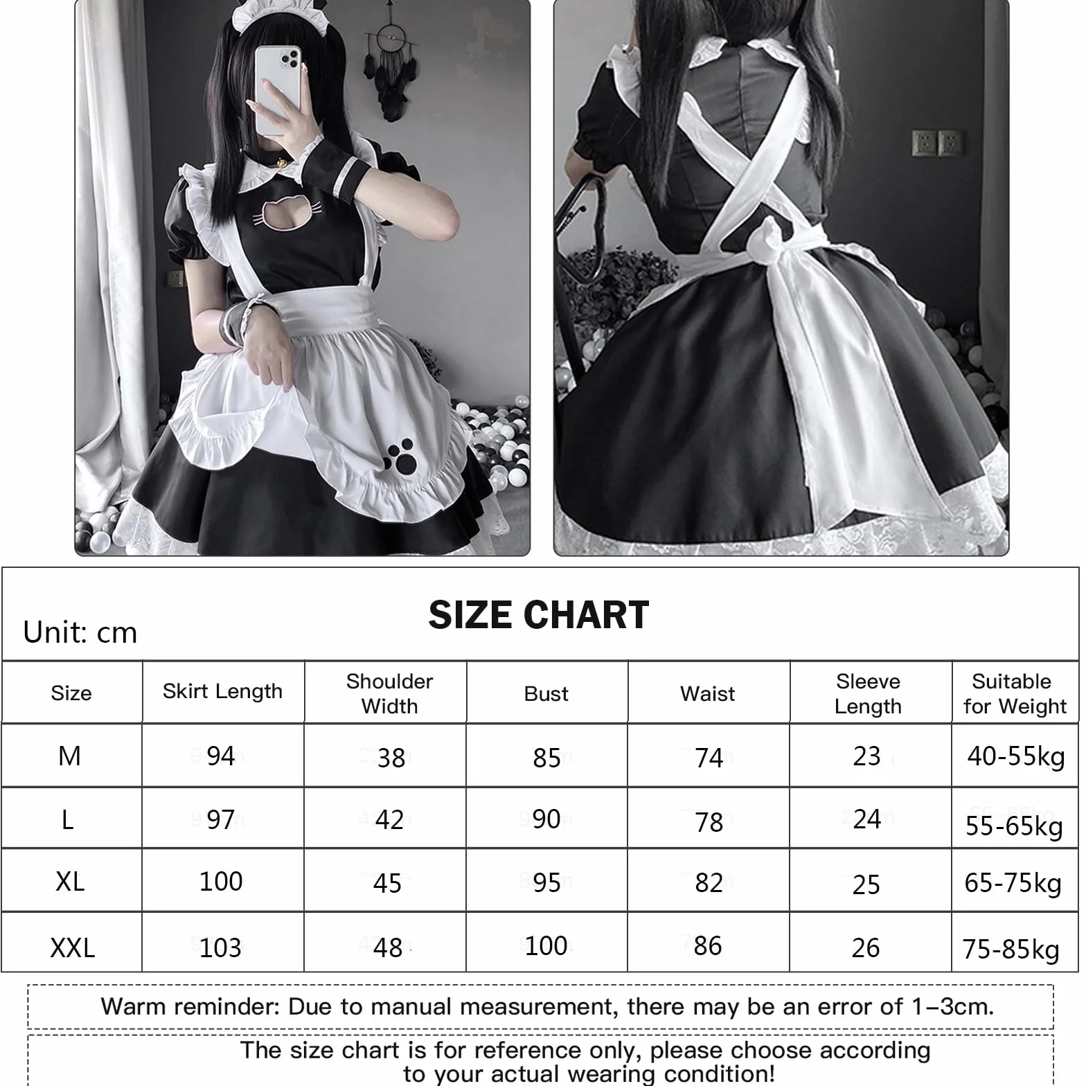 Francuska sukienka pokojówki Anime Maid Cosplay Klasyczna sukienka pokojówki kostium na Boże Narodzenie Halloween