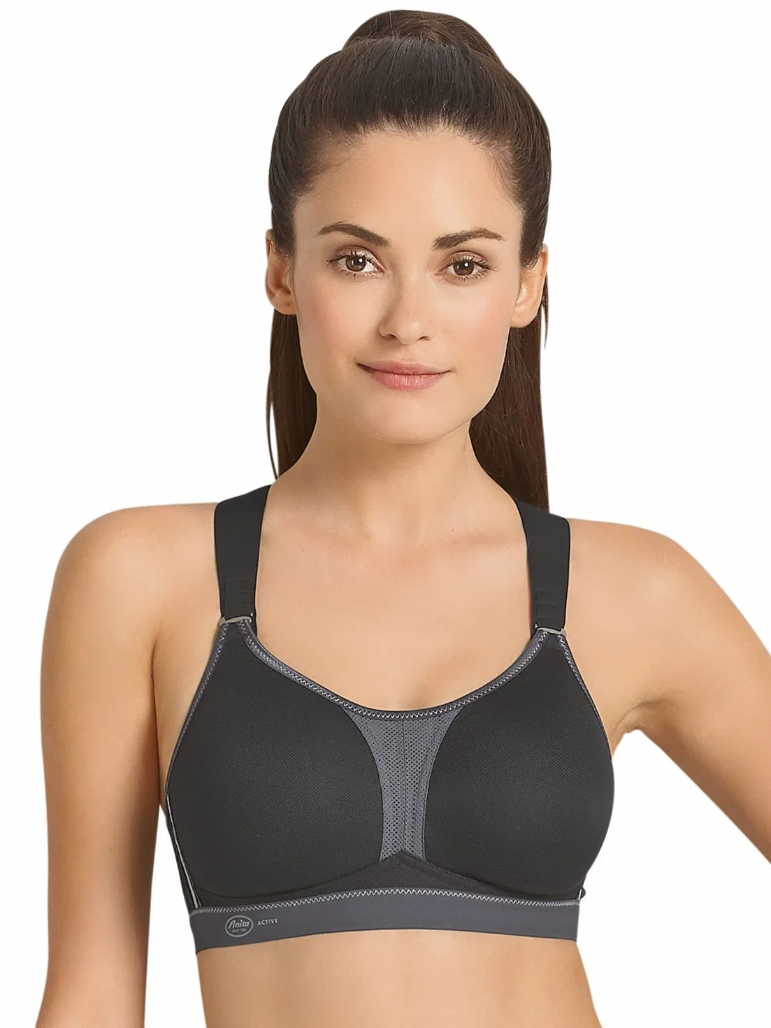 Anita damski biustonosz sportowy 5537, czarny/antracytowy, rozmiar 34E, Czarny/antracytowy, 75E