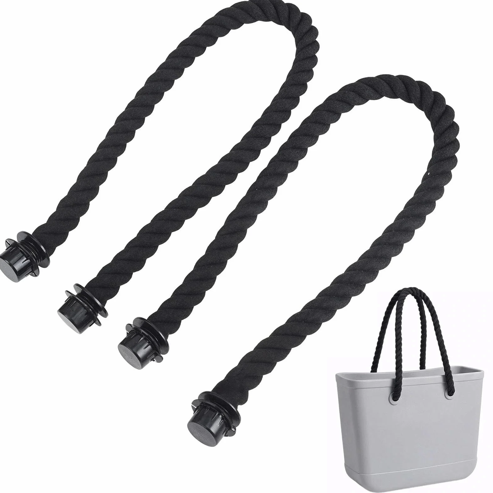 2 Sztuki Rękojeści do Torebek O Bag, 75 cm Pasek do Torebki, Akcesoria do O Bag, Zamienne Uchwyty do Torby Plażowej, Klasyczny Pasek do Torebki, Bawełniane Rękojeście do Toreb (Czarny)