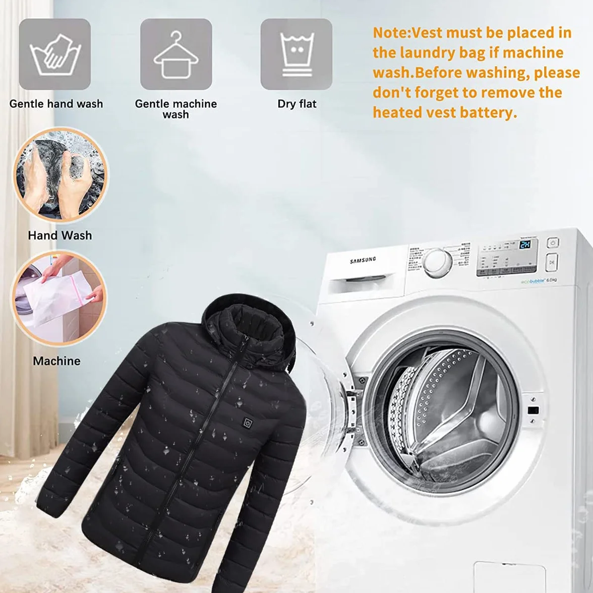 scosao Heated Jacket Rechargeable Heated Coat 8 Heat Zones for Women and Men with Detachable Hood Winter Outdoor Warm Jackets