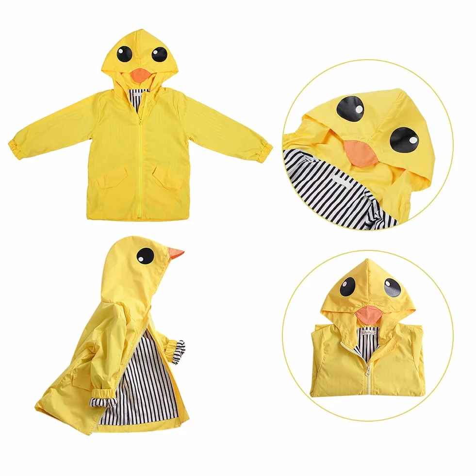 Płaszcz przeciwdeszczowy z motywem kaczki dla niemowląt, letniego chłopca, dziewczynki, kaczki, wodoodporny, uroczy, kreskówkowy, bluza z kapturem, zamek błyskawiczny, lekka odzież przeciwdeszczowa, płaszcz