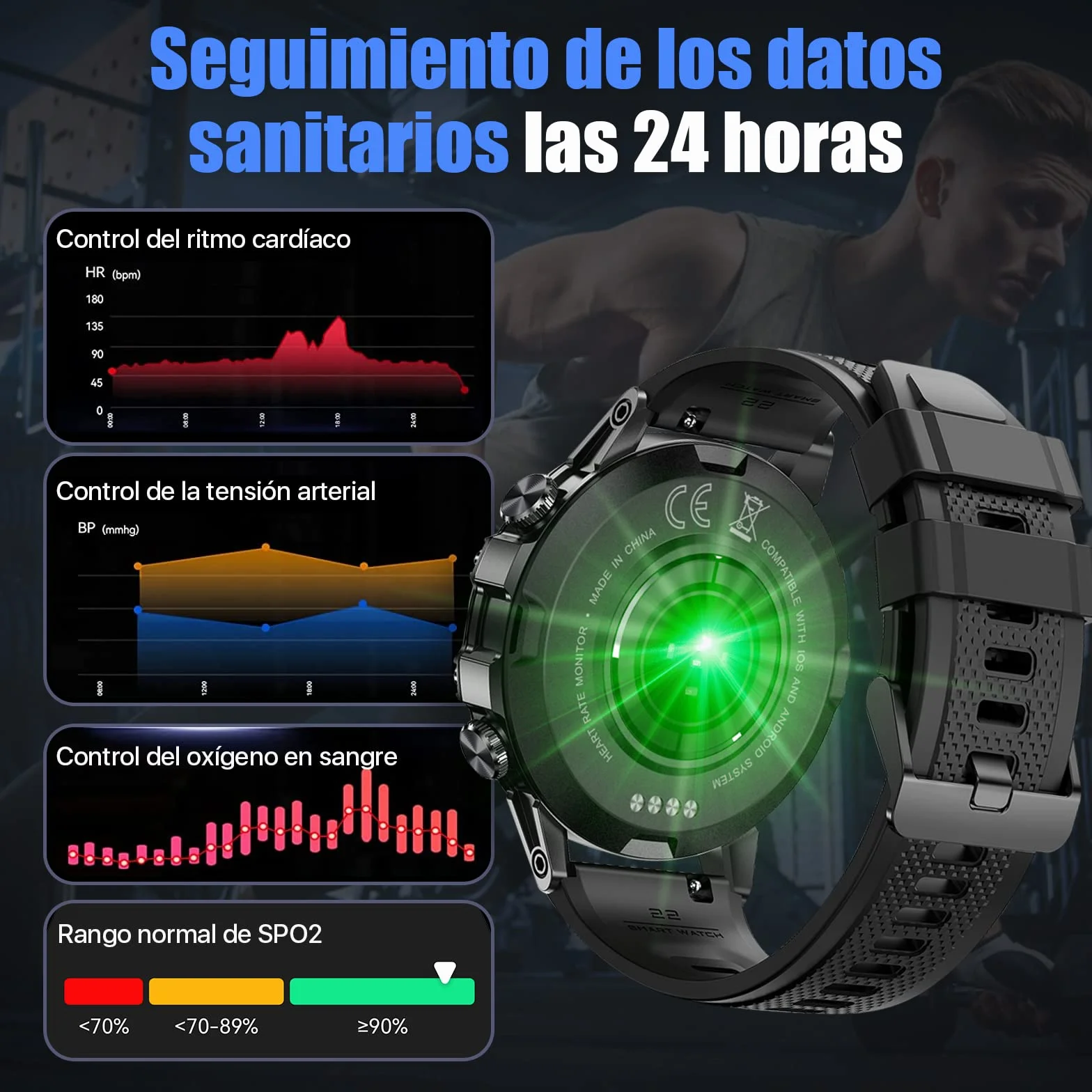 Smartwatch męski z funkcją telefonu, ekran dotykowy 1,39", wodoszczelny IP68, 100 trybów sportowych z trackerem fitness, pomiarem ciśnienia krwi, monitorem snu, SpO2, akumulator 20+ dni, Android iOS