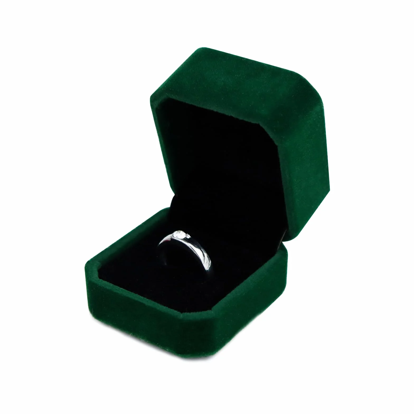 Ringschachtel, Welonowa skrzynka na biżuterię ośmiokątna mała na prezent ślubny, Elegancka skrzynka na pierścionki, kolczyki, mini broszki (zielona)