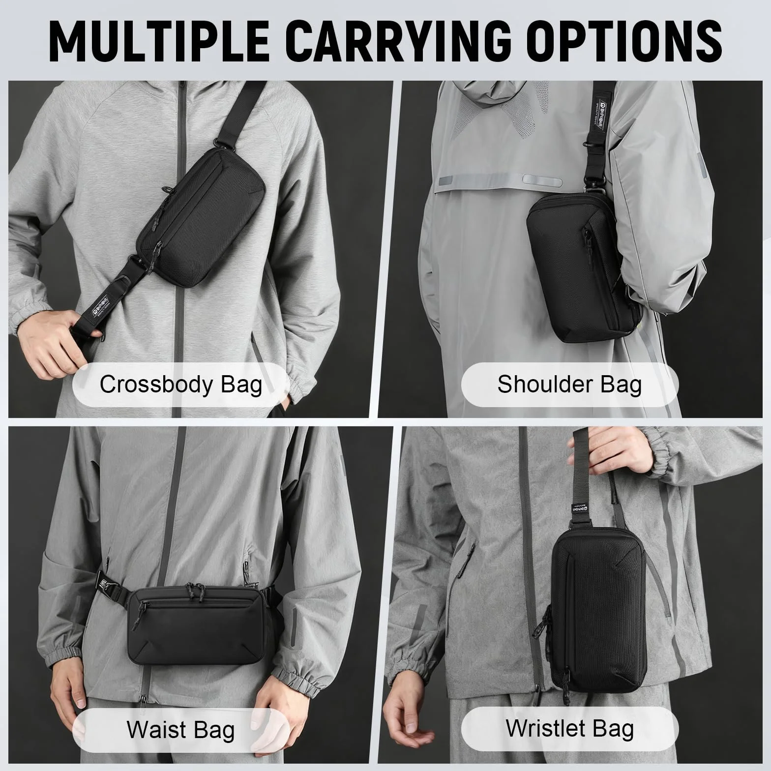 Aucuu Sling Bag dla mężczyzn i kobiet, antykradzieżowa torba na brzuch, torba na pasek, torba na ramię z regulowanymi ramiączkami, torba na ramię, torba crossbody na podróż, do jazdy samochodem