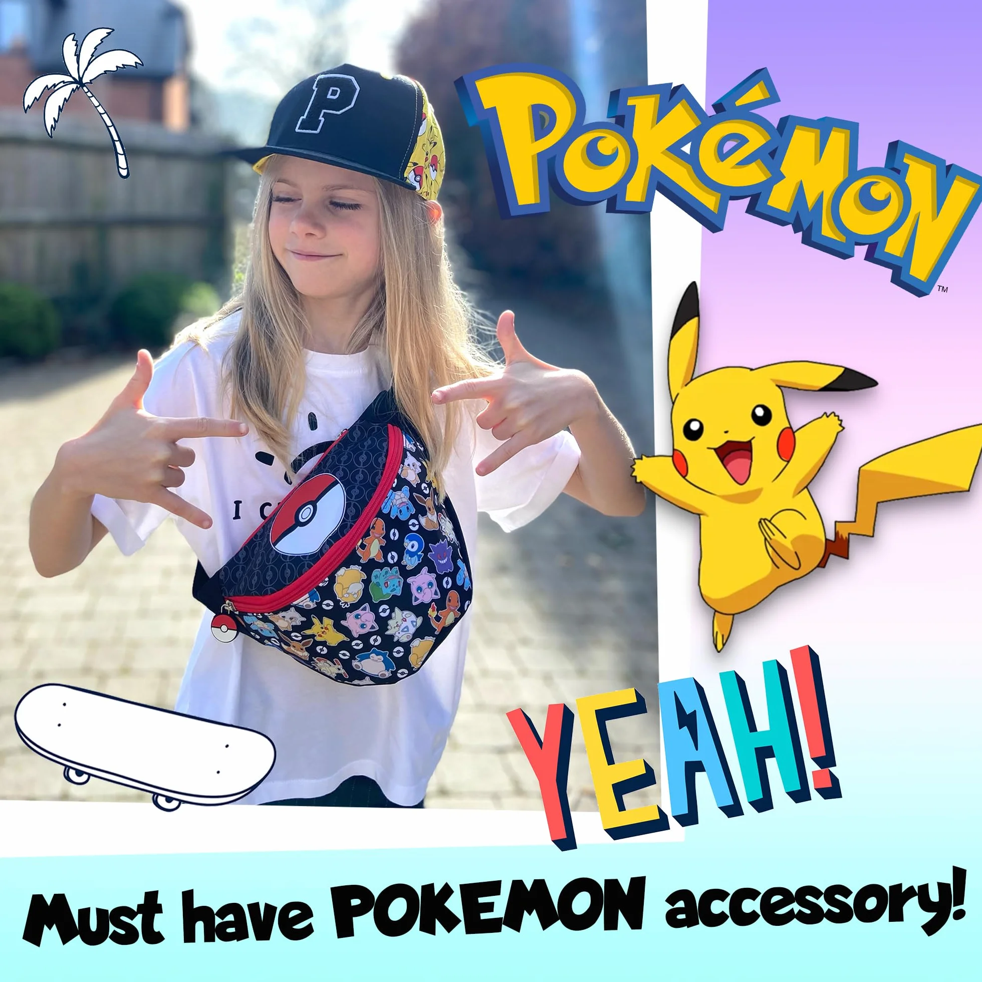 Pokémon Torba na biodra dla chłopców z regulowanym paskiem, lekka, zabawna torba na pas, torebka na podróże dla dzieci, torebka na ramię z regulowanym paskiem, torebka na biodra dla dzieci