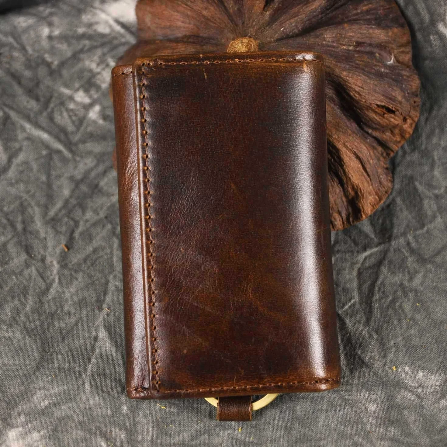 Le’aokuu Portfel męski ze skóry naturalnej Mały futerał na klucze Etui na klucze Mały portfel Portmonetka Portfel z haczykiem (1064 kawy)