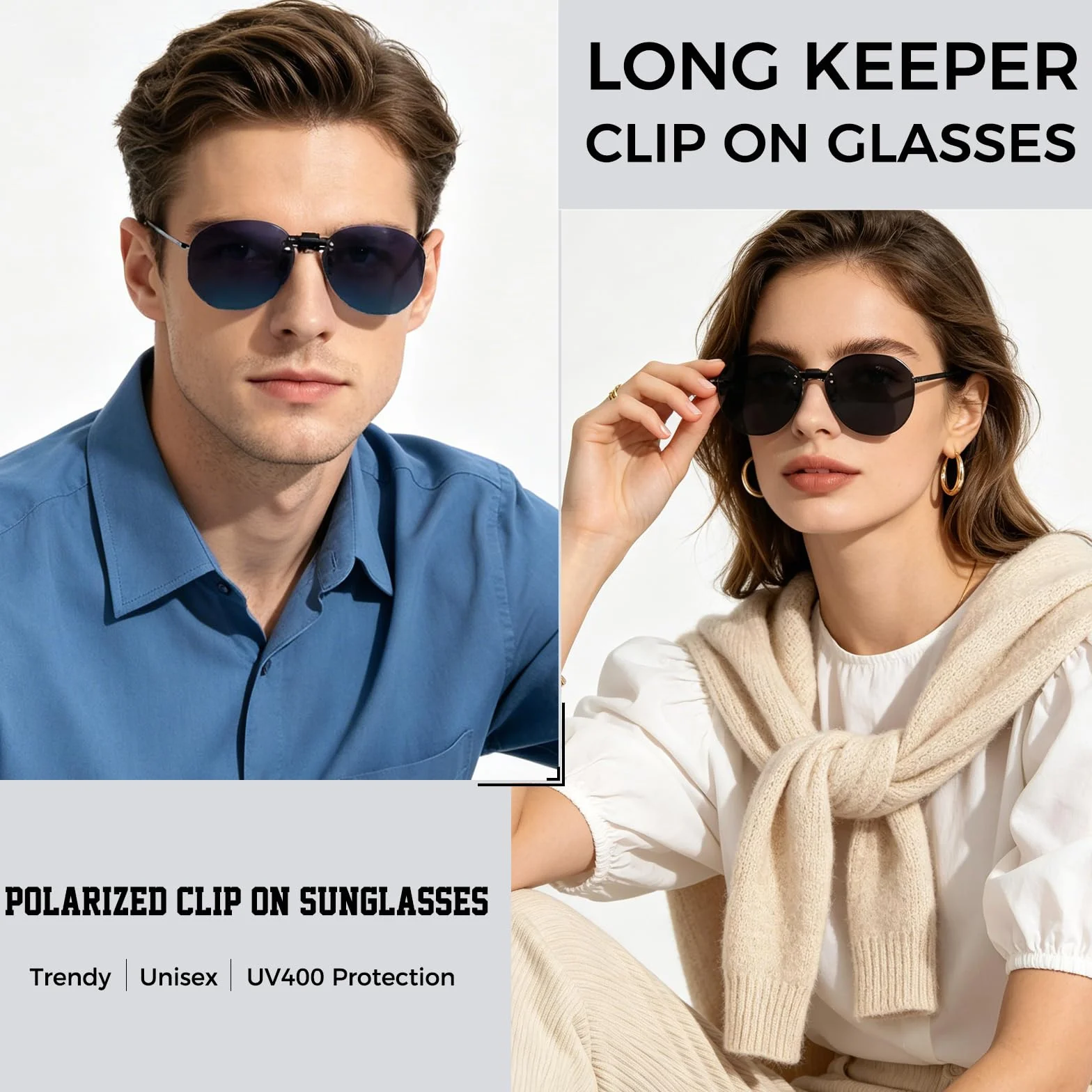 Long Keeper Polaryzowane okulary przeciwsłoneczne z klipsem na okulary na receptę dla kobiet mężczyzn okrągłe wielokątne soczewki flip up clip-on okulary przeciwsłoneczne UV400
