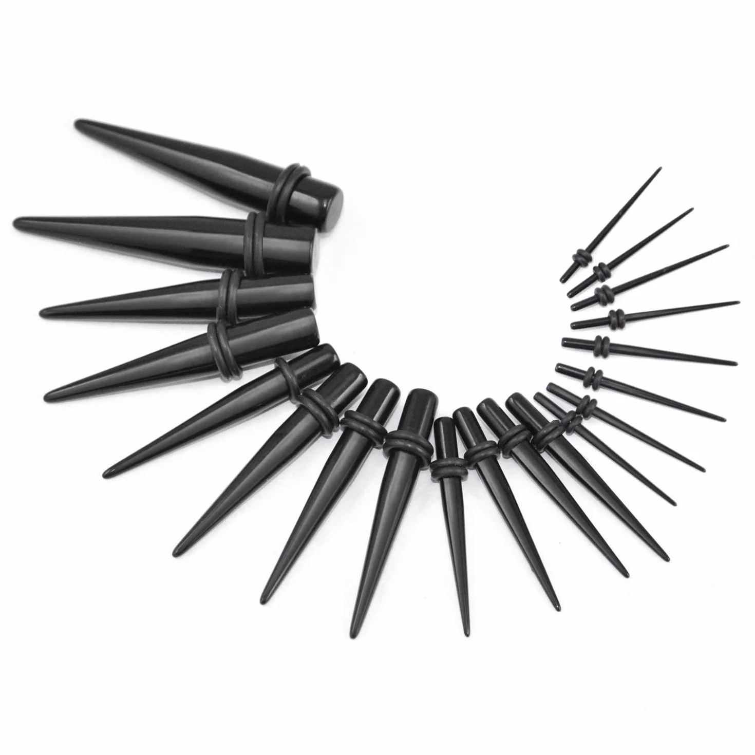 TRIXES zestaw rozpychaczy do uszu – akryl e stal szlachetna, colore: 20 Stk Dehnstäbe Set 1,3mm-10 Mm - Schwarz, cod. LL83