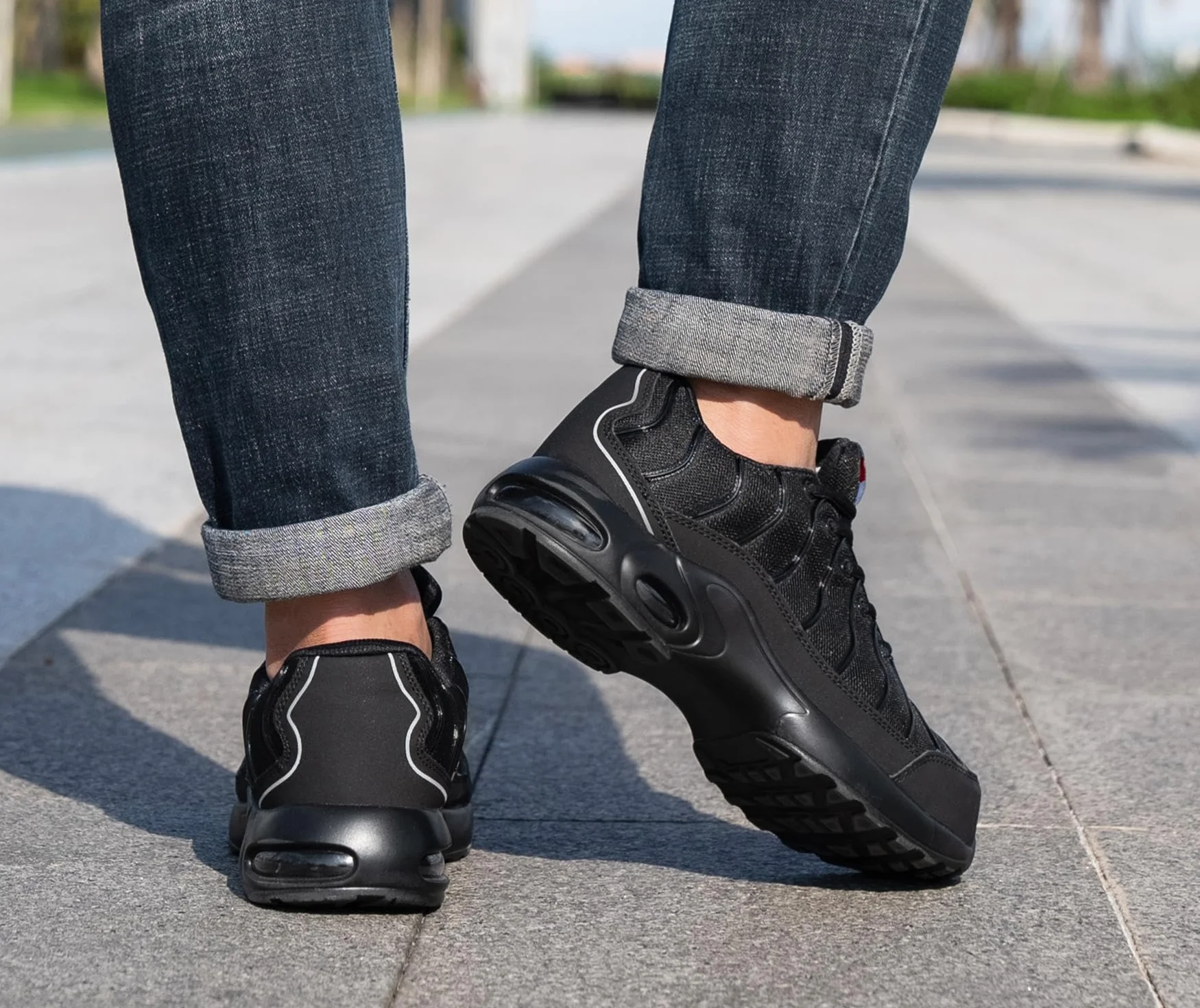 LARNMERN Męskie lekkie buty ochronne ze stalowymi noskami, wygodne buty ochronne, buty robocze, oddychające, obuwie robocze, odporne na przebicie, poduszka powietrzna