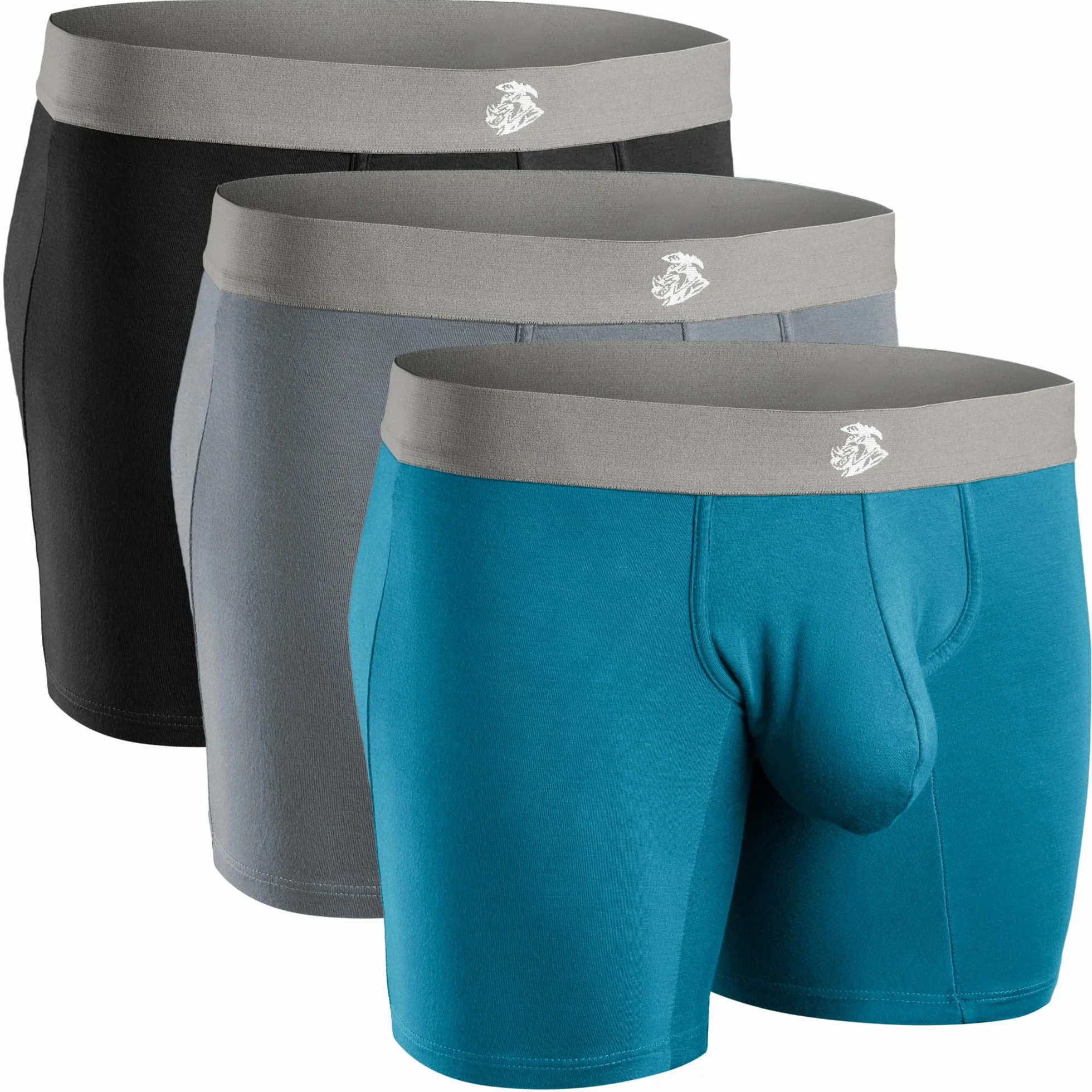 Real Men 7in Modal Boxer Briefs B Pouch Xs 3pk Blk/Blu/Gry