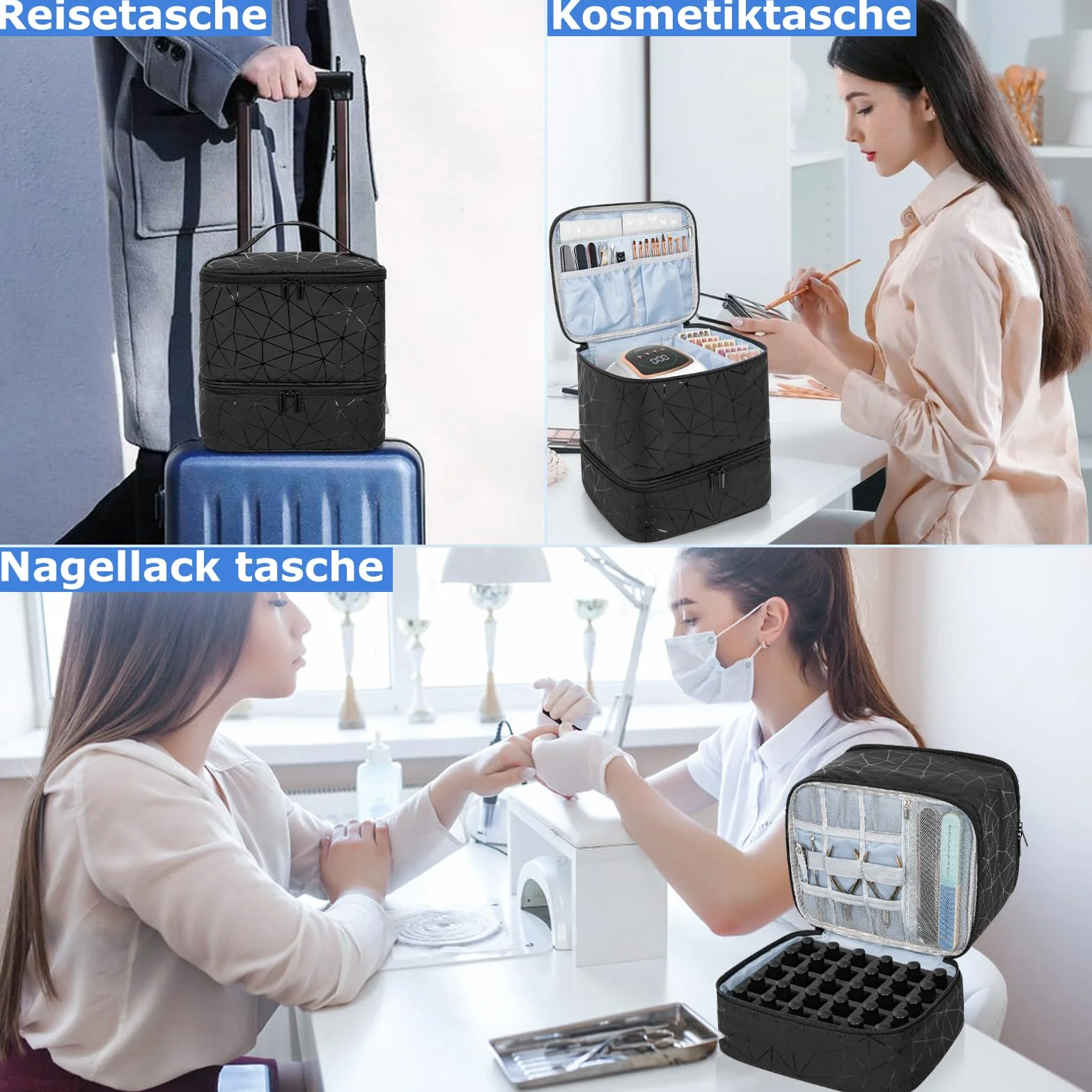 OUUTMEE Dwuwarstwowa torba na lakier do paznokci na 30 butelek, walizka do nail art, przenośna torba do przechowywania lakieru do paznokci, nadaje się do przechowywania produktów do pielęgnacji