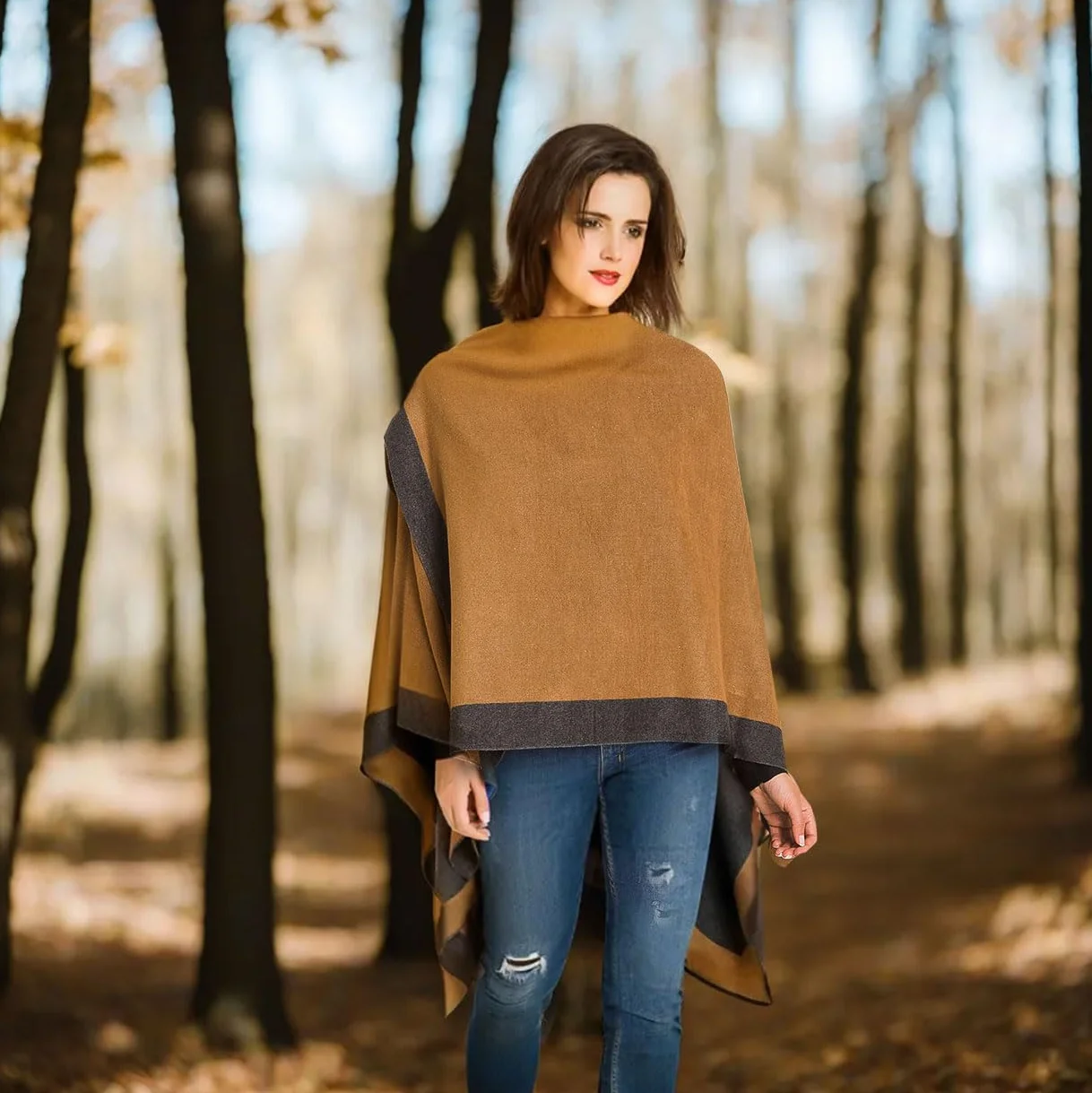 Damski szal owijany ponczo Ruana Cape kardigan sweter otwarty przód na rejsy lotnicze