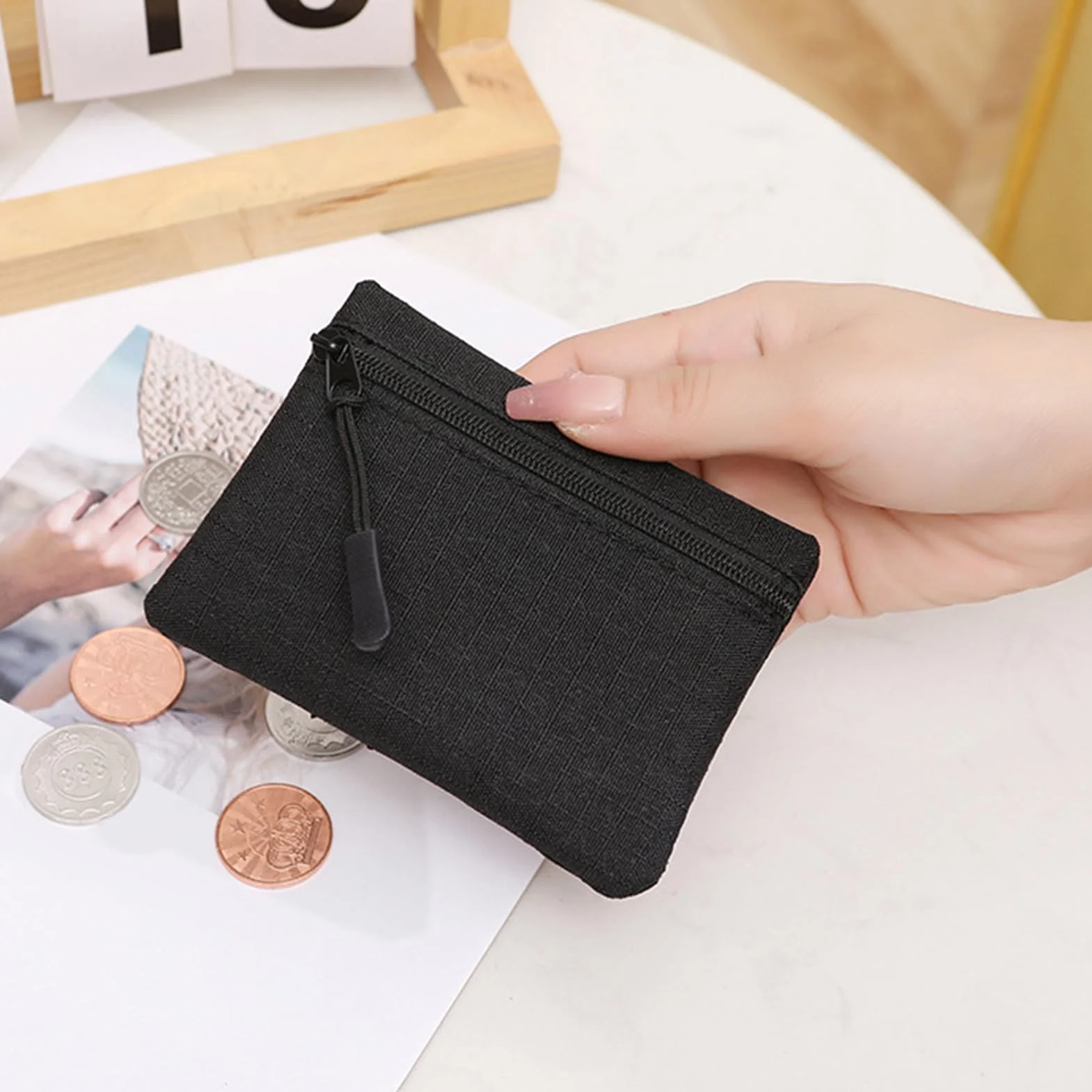 Etui na monety, portmonetka - Kosmetyczka do makijażu Oxford Cloth,Portmonetka na monety Uchwyt drobne Organizer kosmetyki z zamkiem błyskawicznym dla mężczyzn