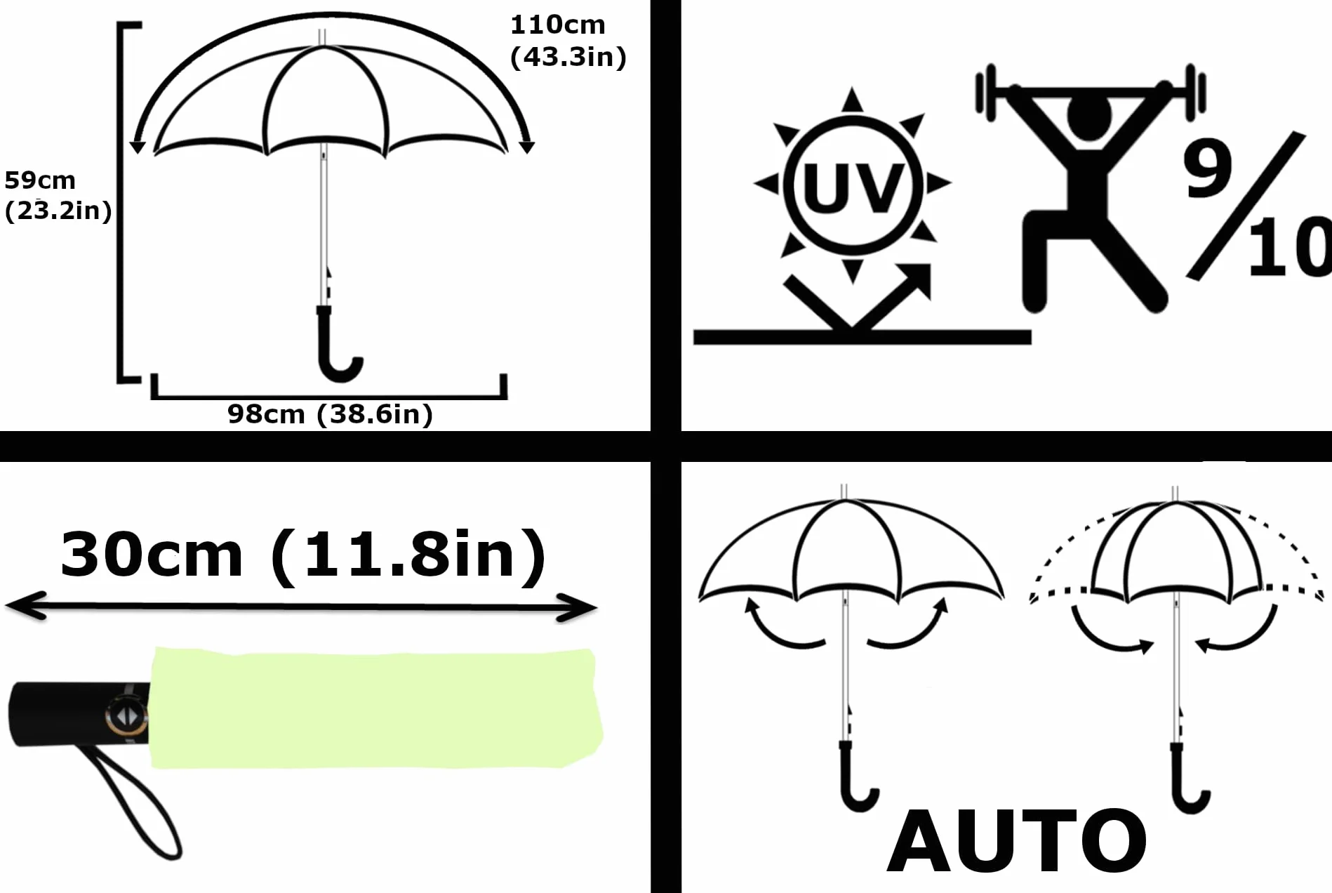 COLLAR AND CUFFS LONDON - 2 w 1 - DUAL PURPOSE - Parasol przeciwsłoneczny blokujący promieniowanie UV - wodoodporny na deszcz - wiatroszczelny 50 km/h - małe, mocne składanie, automatyczne otwieranie