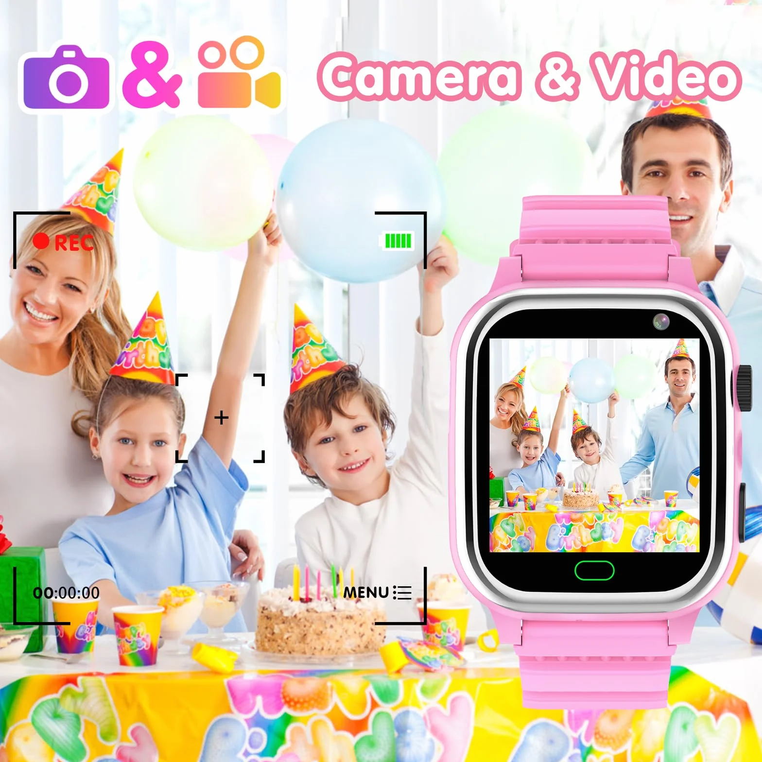 Smartwatch dla dzieci z 26 grami, muzyką kaloryczną, zegarek Smartwatch dla dzieci z telefonem, SOS, aparatem, latarką, budzikiem, słodkim tłem, prezentem dla chłopca i dziewczynki 3-12 lat