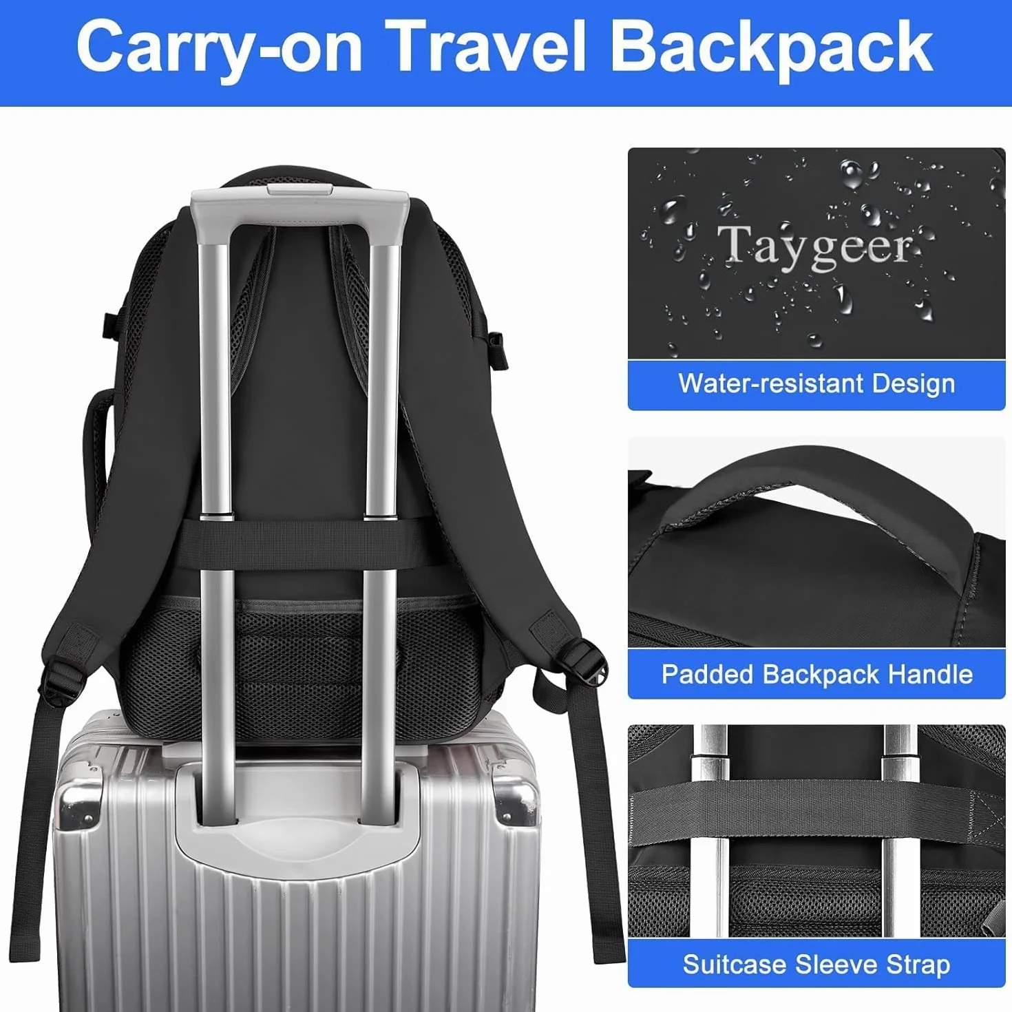 Taygeer EasyJet Bagaż podręczny 45 x 36 x 20, bagaż podręczny, plecak samolot, męski, czarny, Easyjet 45x36x20cm, Nowoczesny