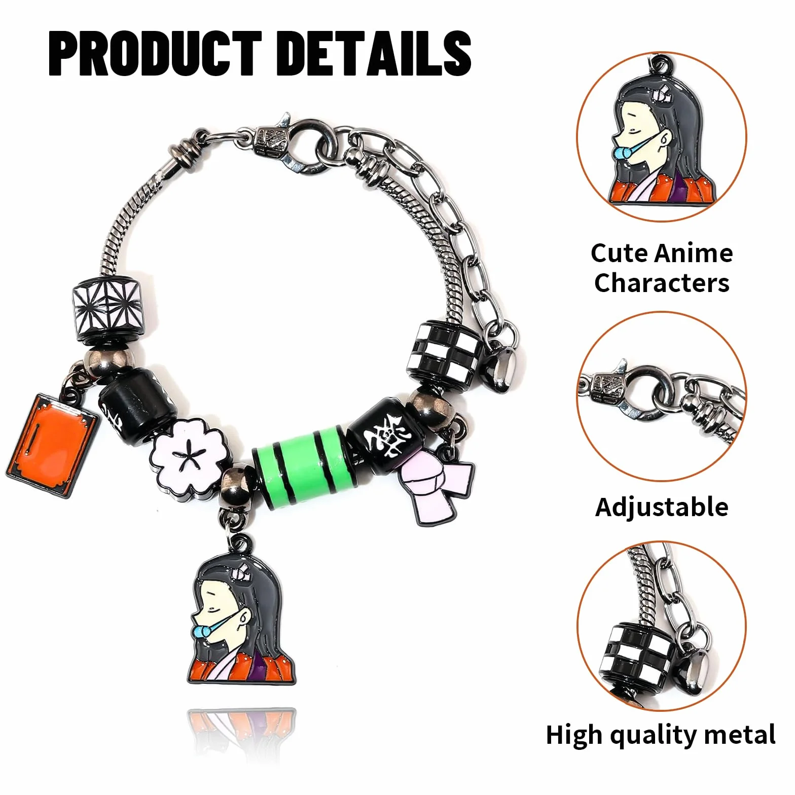 Nezuko bransoletka - kolorowe koraliki charms inspirowane pogromcą anime, prezent anime dla fanów i kolekcjonerów;