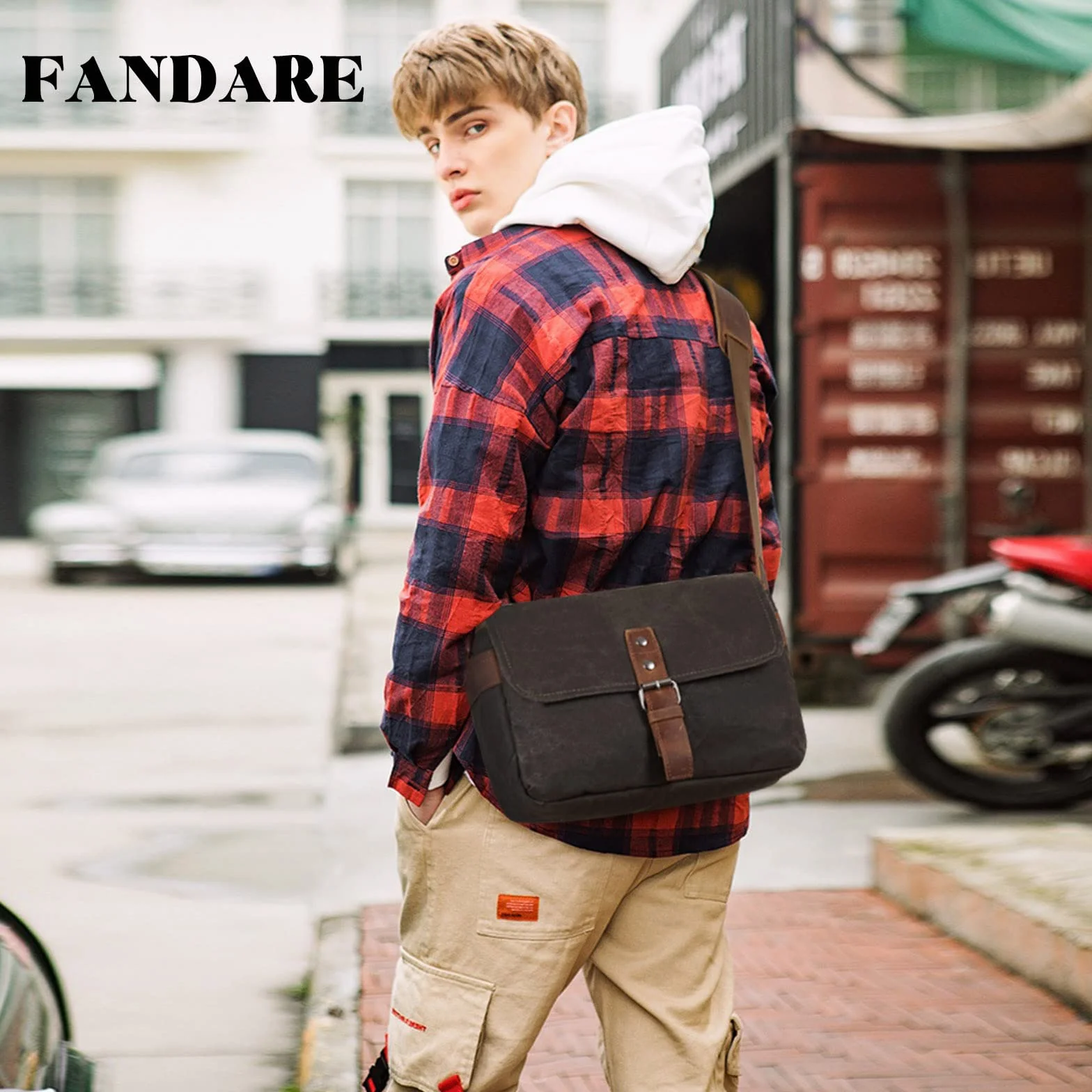 FANDARE Torba na ramię w stylu retro, męska, płótno żaglowe, torba robocza, torba listonoszka, torba na ramię, torba męska do zawieszenia, na podróż, do szkoły, na uczelnię, do pracy, na świeżym