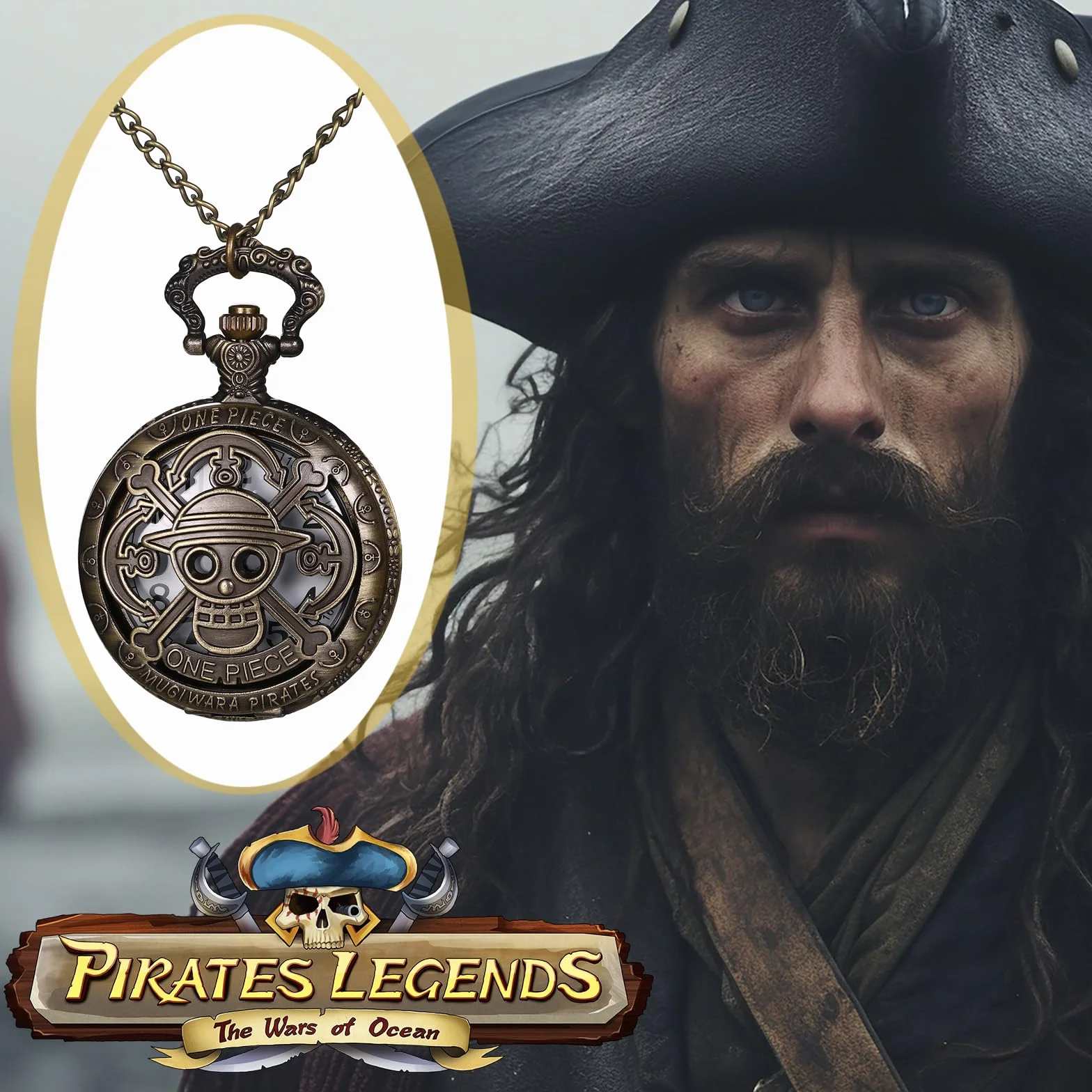JewelryWe Zegarek kieszonkowy męski i damski w stylu vintage: retro analogowy kwarcowy zegarek z łańcuszkiem na szyję Pocket Watch brąz unisex prezent, Brązowy kawałek anime #4, vintage