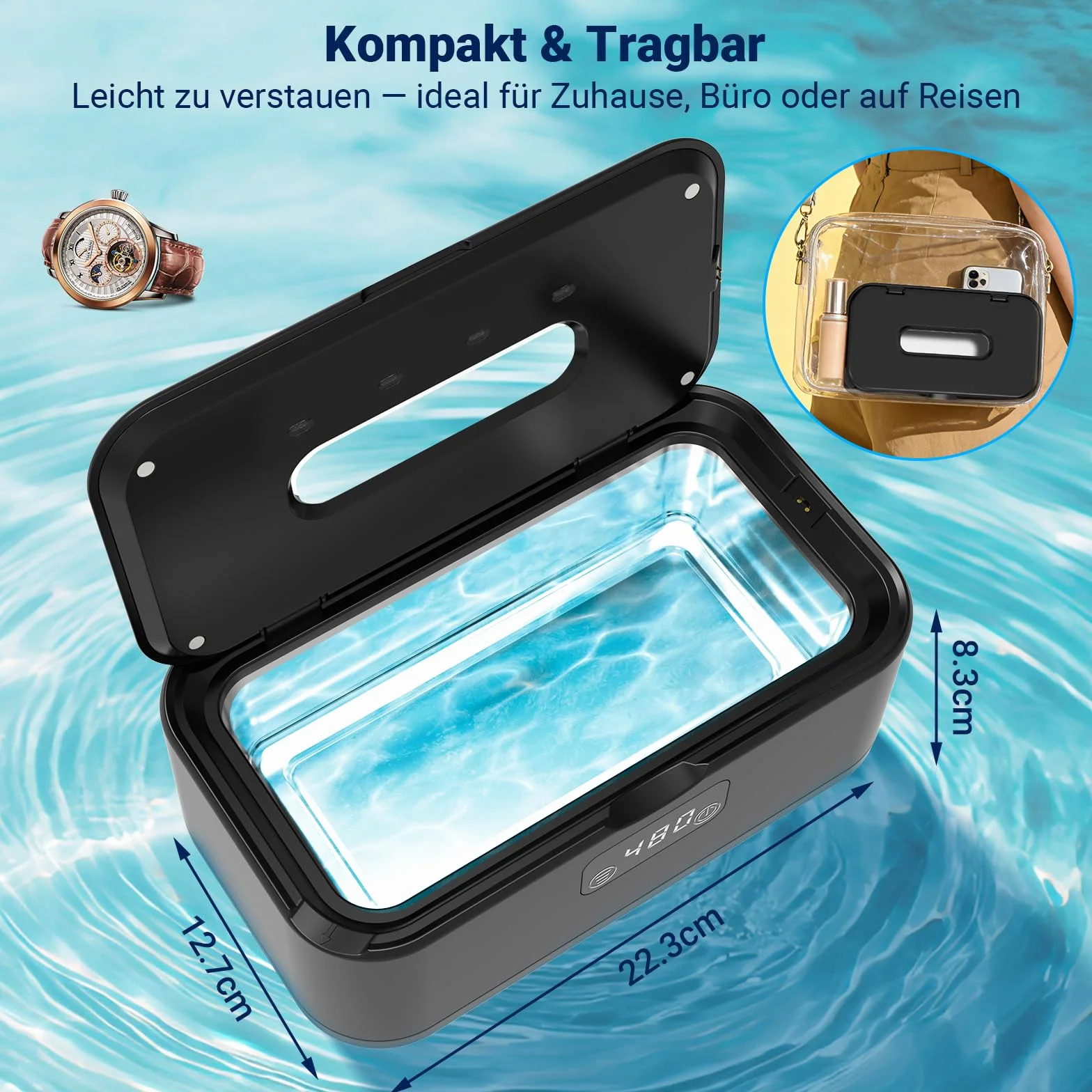 Ultrasonic Cleaner, 49000 Hz, urządzenie do czyszczenia okularów, 800 ml, ultrasoniczne urządzenie do czyszczenia U-V, z 5 funkcjami czasowymi, ultradźwiękowe urządzenie do biżuterii, zegarków