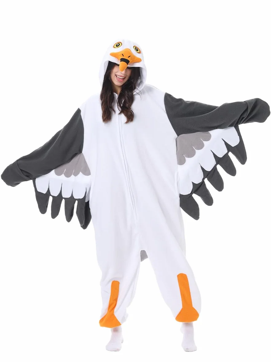 LANFAN Onesie kostium mewy dla dorosłych piżama, dla mężczyzn i kobiet, unisex, Cosplay, zwierzęta, pluszowa bielizna nocna, kombinezon na Halloween, kombinezon dla mężczyzn i kobiet