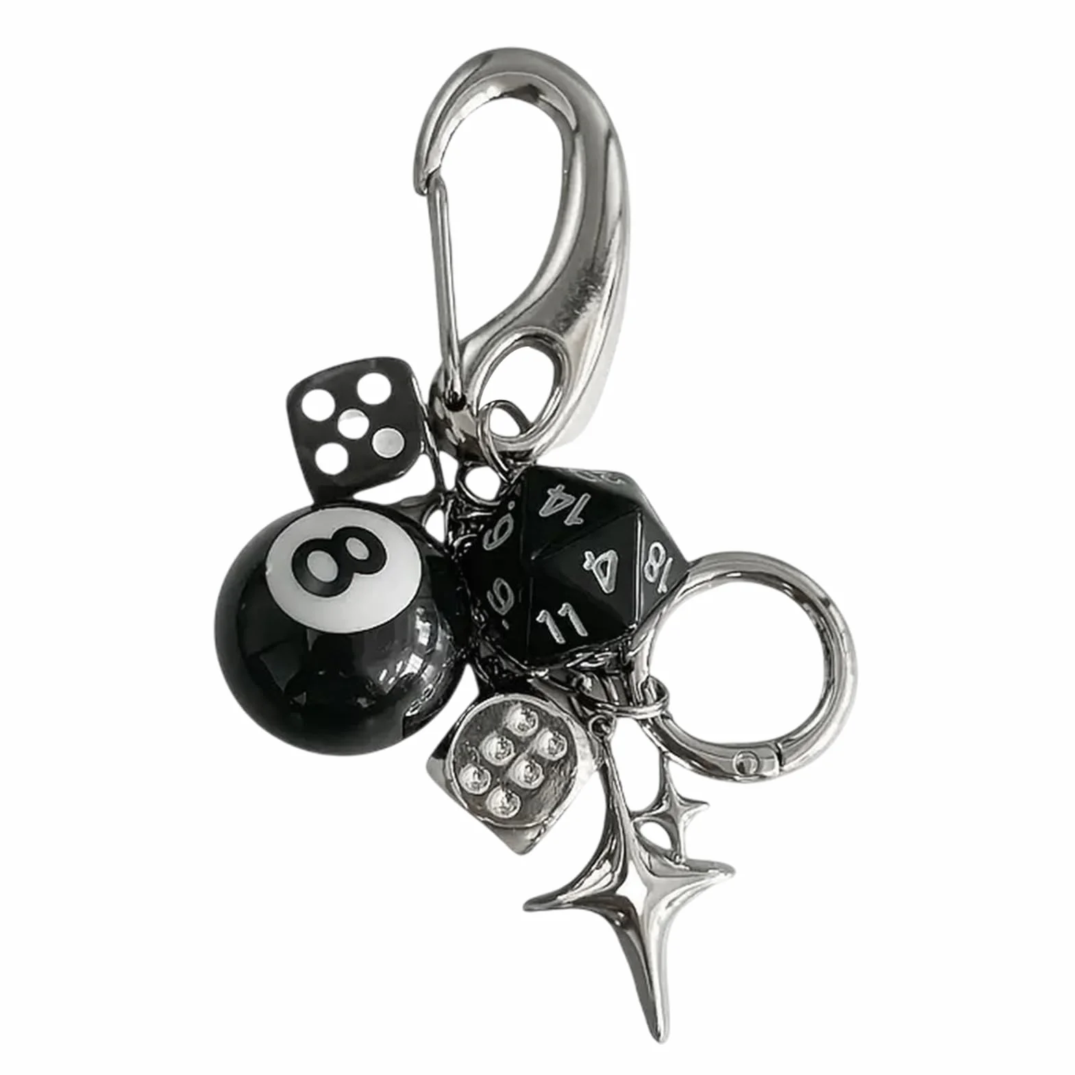 Dice Bag Charm, Cute Retro Pendant, Metal Dice Design with Multipurpose Keyrings Accessories and Fashion Ornaments, (1 Piece, Silver), Perfect for Personalizing Backpacks, Purses
