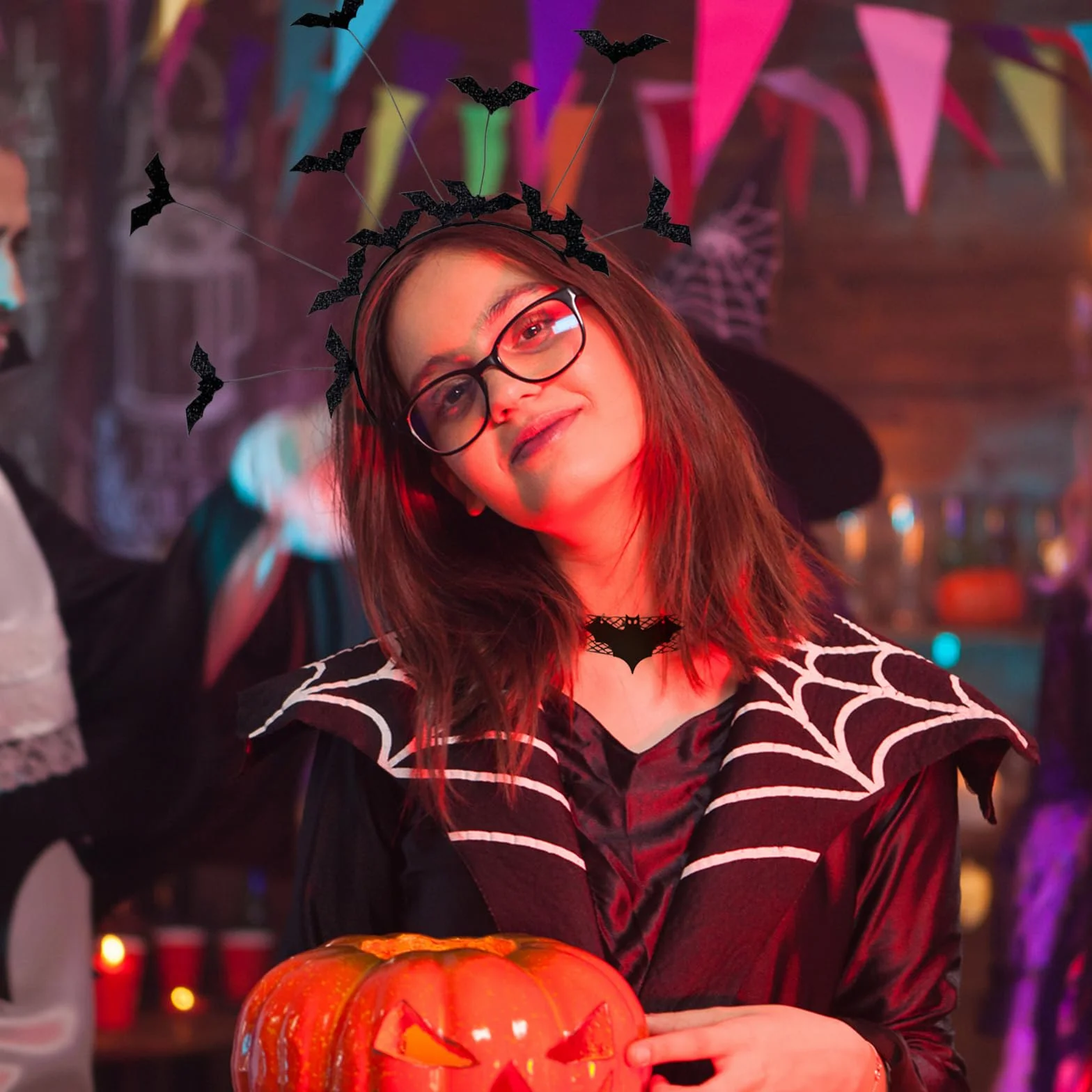 Opaska na głowę z nietoperzem na Halloween, pajęczyna, opaska do włosów, nietoperz, akcesoria na Halloween, gotycka, vintage, czarna, koronkowa, klejnot, naszyjnik, do cosplay, maskarady,