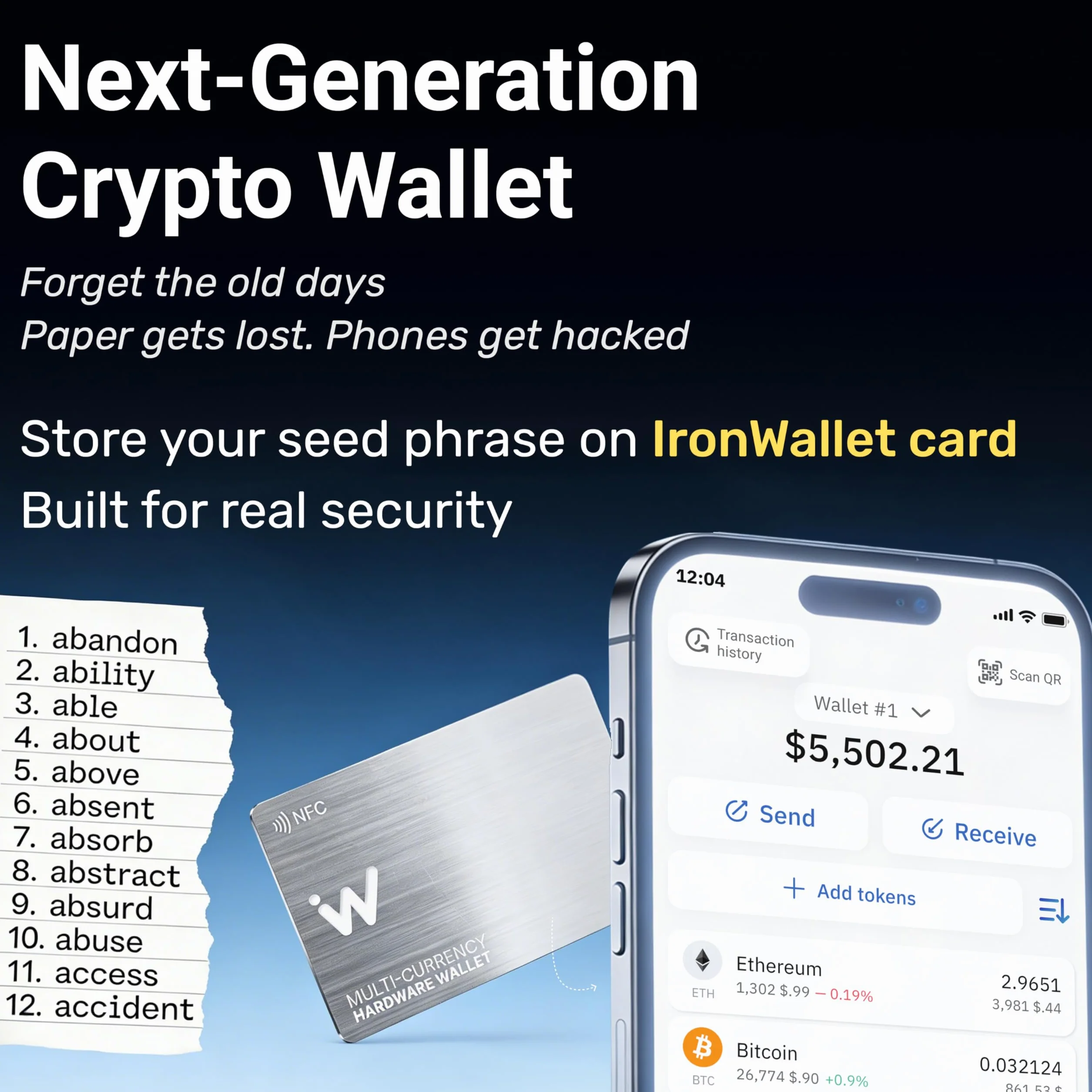 Karta IronWallet NFC - 2 karty - Konstrukcja "szczotkowanego metalu" dla zimnego portfela kryptowalutowego - Przechowywanie Bitcoinów, Ethereum i nie tylko - Bezpieczny sprzętowy portfel offline