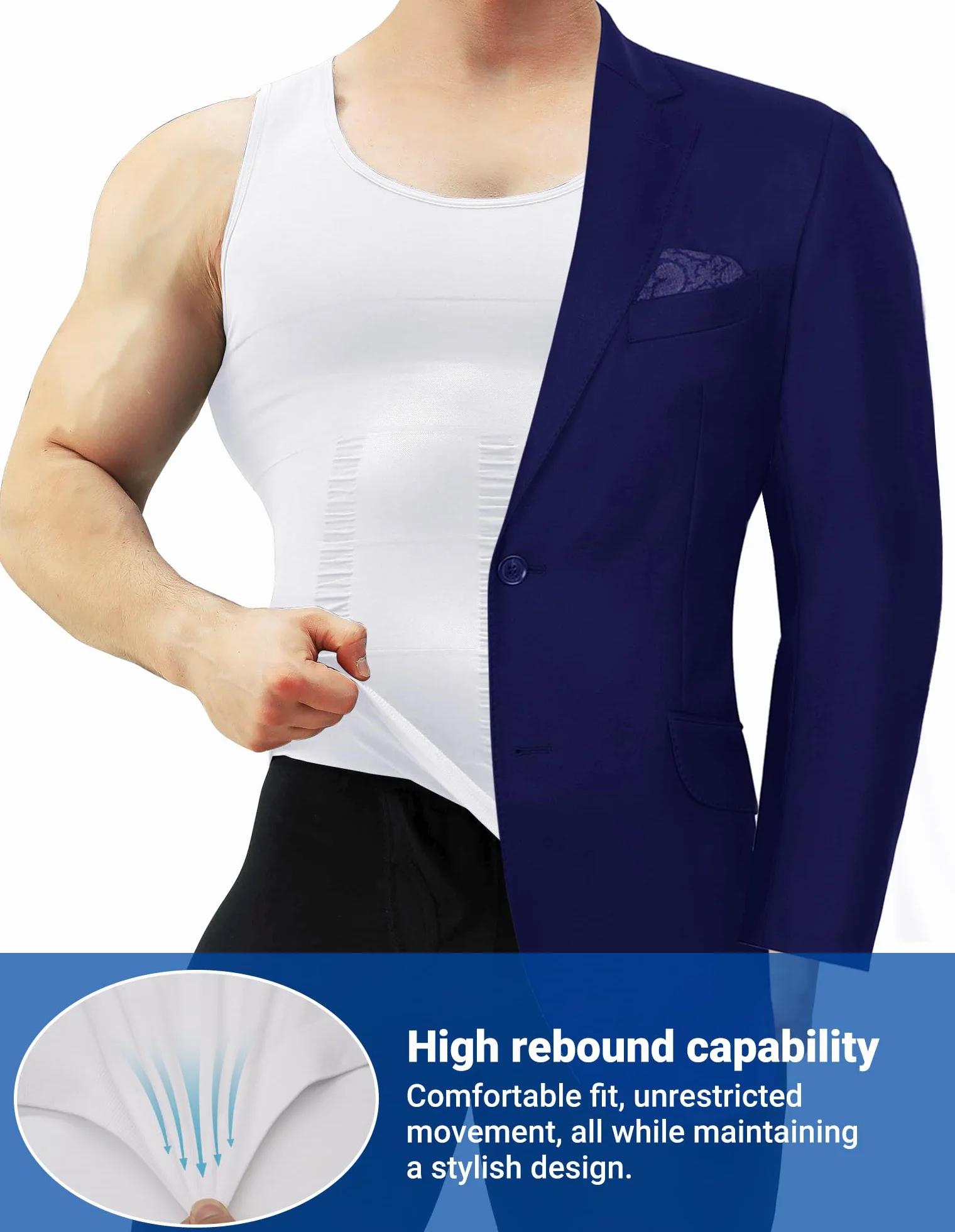MEETYOO Koszulka kompresyjna męska typu tank top, bielizna modelująca bez rękawów, koszulka na siłownię, sport, podkoszulek dla mężczyzn, bodybuilding, trening, body Shaper, biały, XL