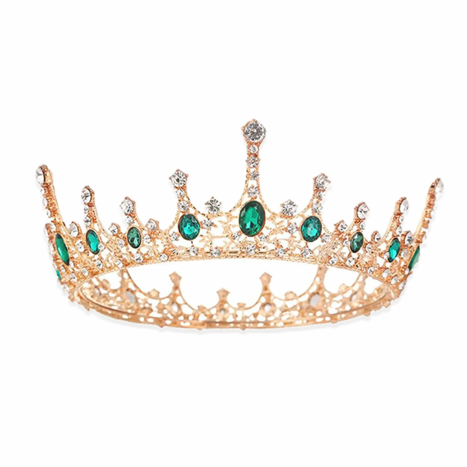 Korona ze strasu zielona tiara ślubna, korona diadem dla kobiet, używana w konkursach piękności, weselach, imprezach, fryzurach dla panny młodej