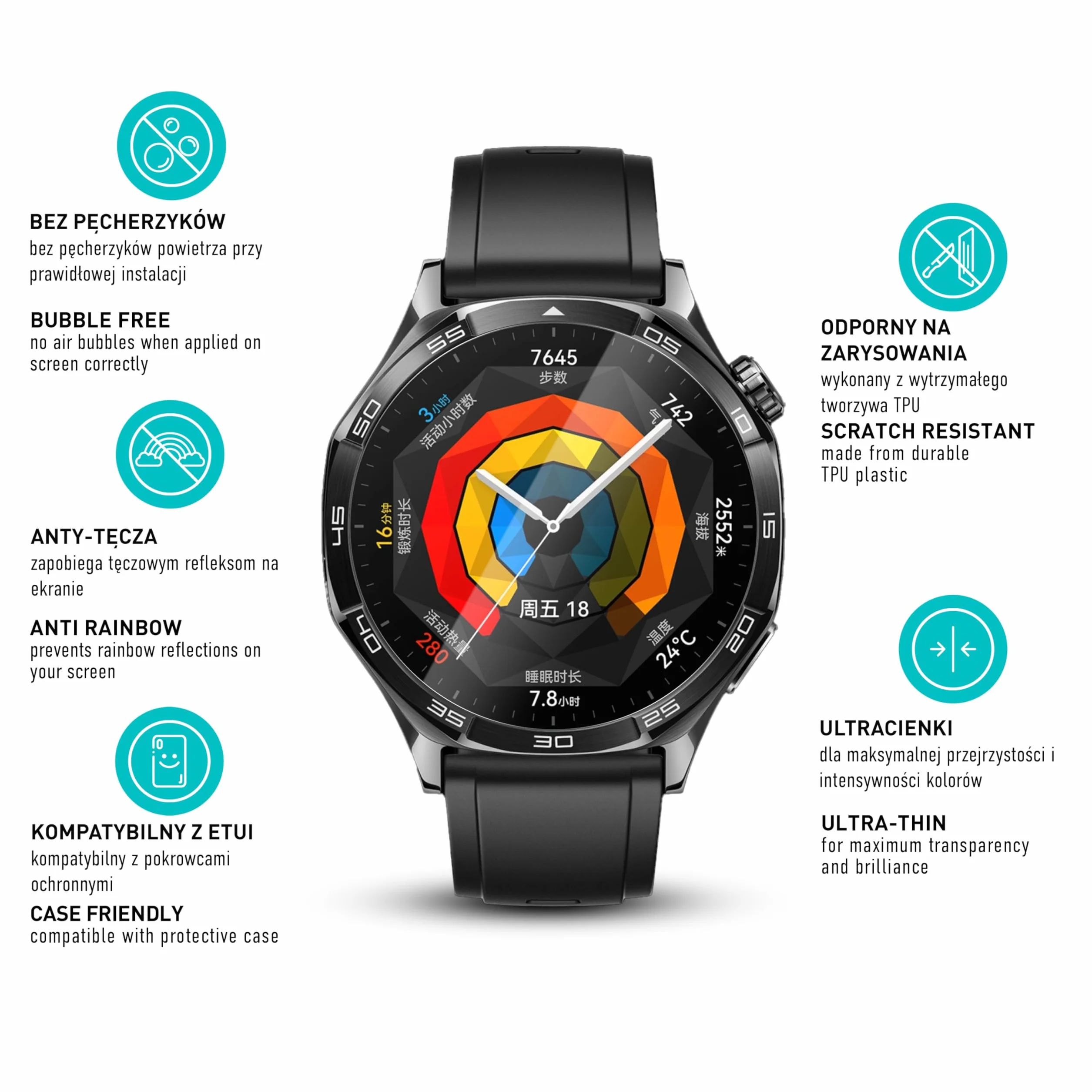 smartect Folia Ochronna TPU [3 Sztuki, Clear] dla Huawei Watch GT5 46 mm / GT5 Pro 46 mm, Zakrywa cały wyświetlacz, Ochraniacz Ekranu bez Pęcherzyków, Bez Odcisków palców