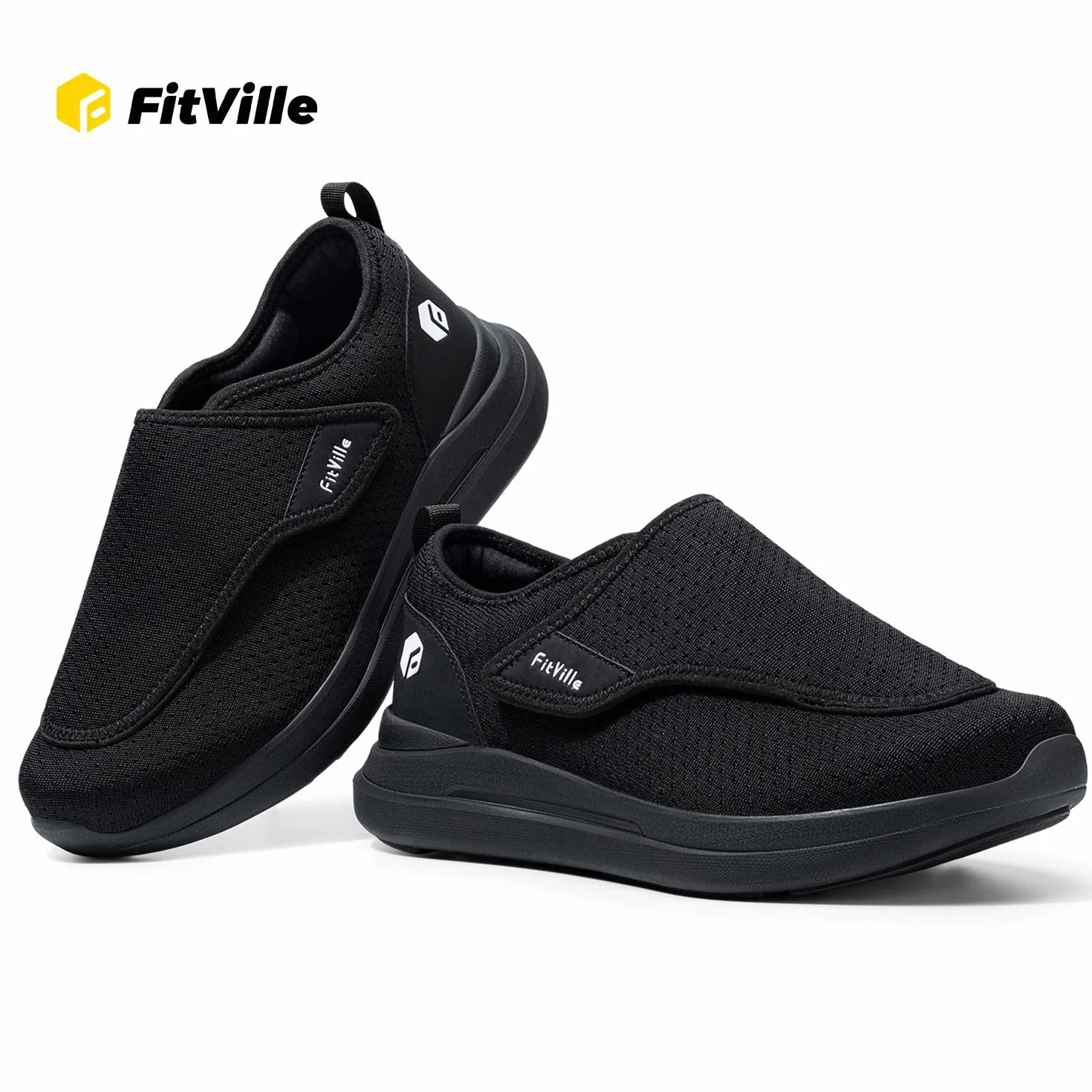 FitVille Buty dla mężczyzn, bardzo szerokie, wsuwane, na opuchnięte stopy, regulowane, buty do chodzenia – EasyTop Wings V2