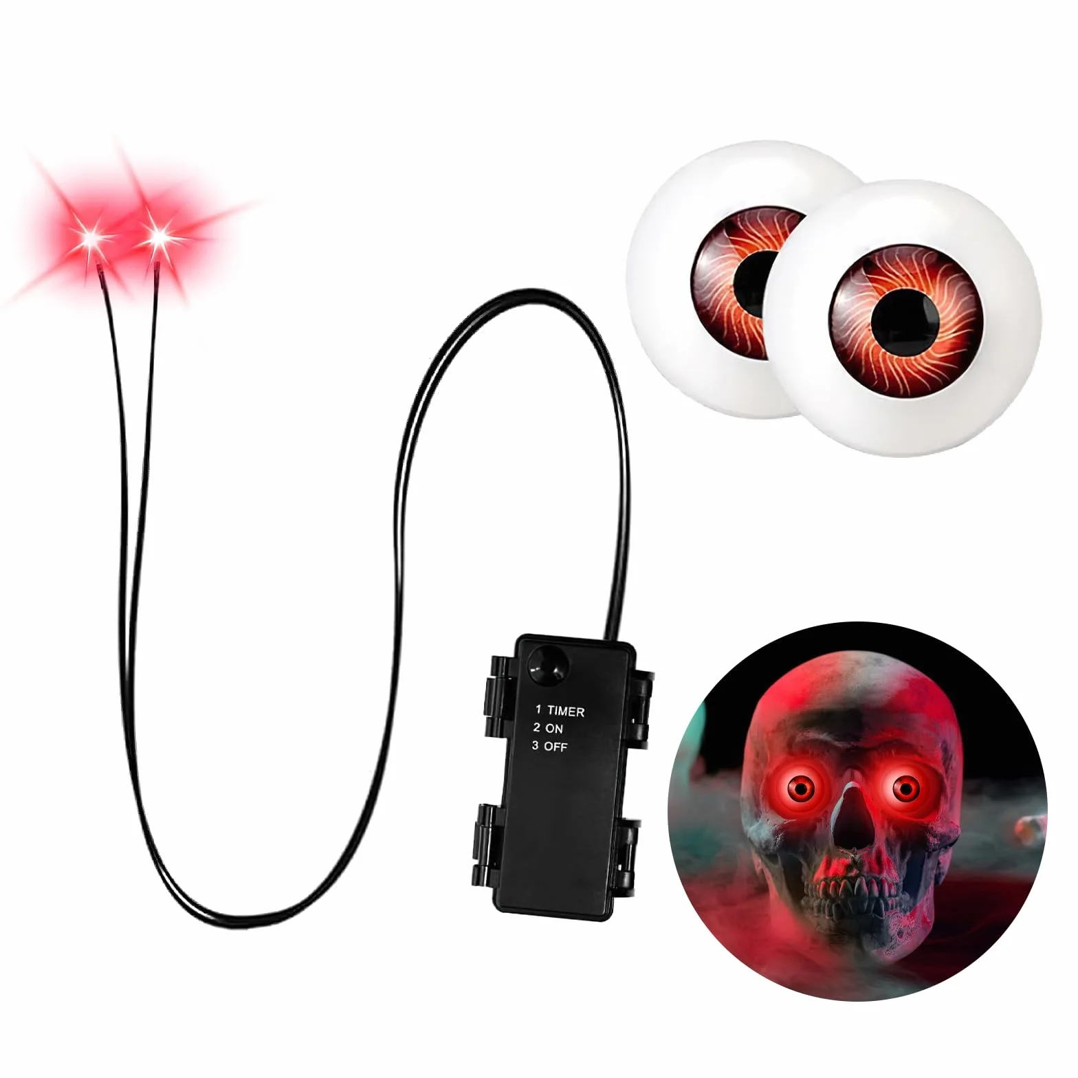 Świecące oczy LED na Halloween, dekoracje kostiumowe, maski Cosplay i czaszki (czerwone 2)