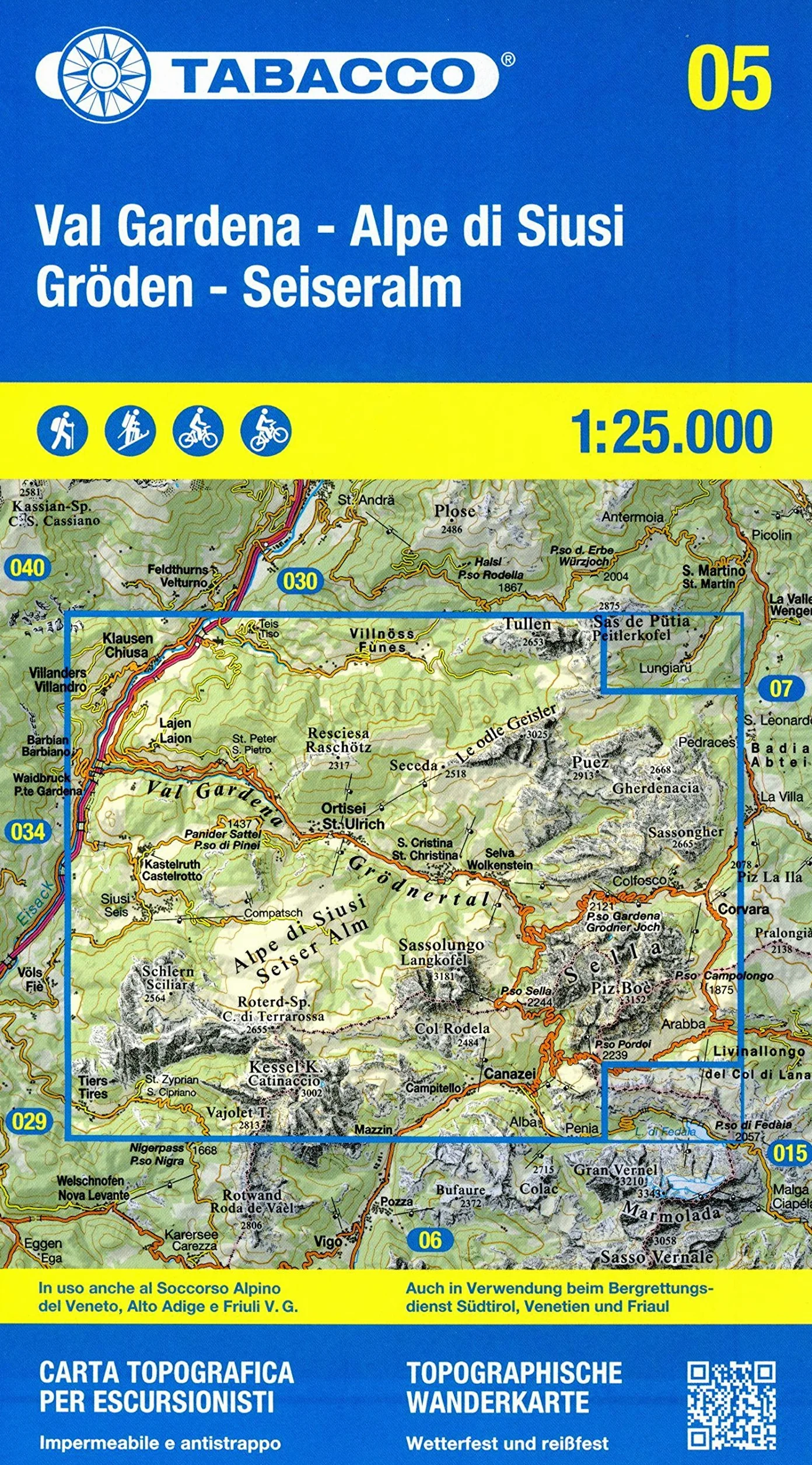 Val Gardena. Alpe di Siusi. Gröden. Seiseralm. Carta topografica in scala 1:25.000: 05