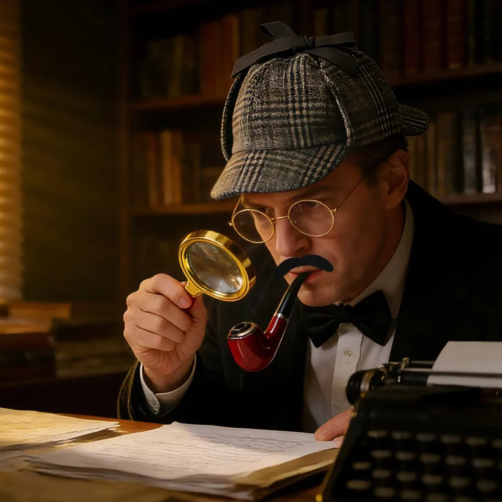 Zestaw akcesoriów do kostiumu detektywa, 7 sztuk, akcesoria do kostiumu Sherlock Holmes, z kapeluszem detektywistycznym, metalowe okulary, lupa, broda, detektywa, Cosplay, rekwizyty dla