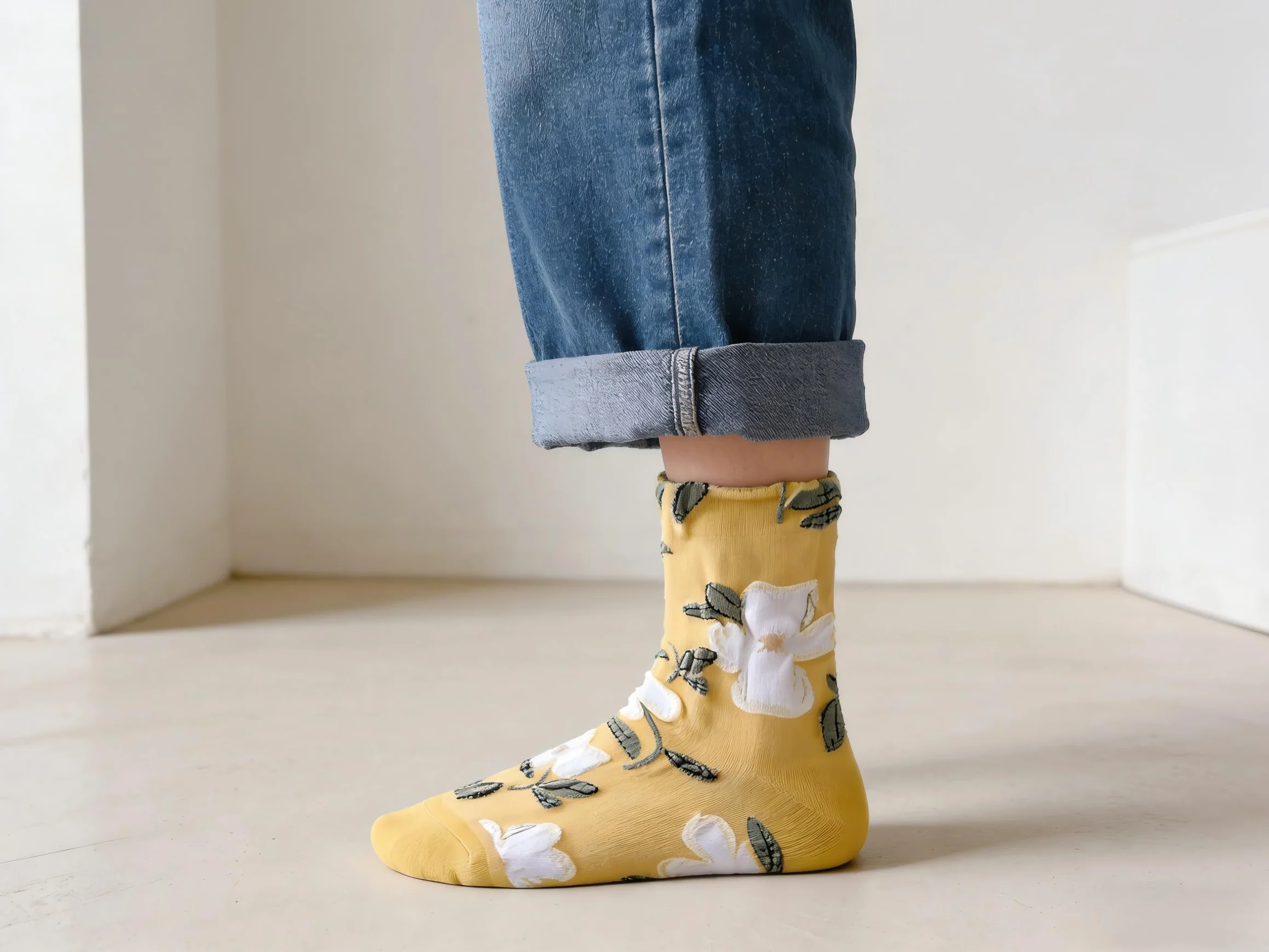 Roena Lovely Spring damskie dziewczęce skarpety Crew żółte, modne kwiatowe bawełniane wzory vintage, skarpety na kostkę, wiosna/jesień, 5 sztuk, żółty, 35-40