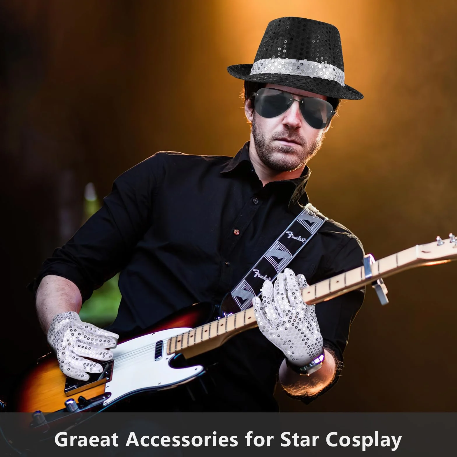 Hifot 7 x akcesoria do kostiumu MJ dla dorosłych, brokatowa czapka, zestaw słuchawek i okularów ze słodkimi cekinami, srebrne skarpetki, zestawy kostiumowe do cosplayu, kostium taneczny z lat 80