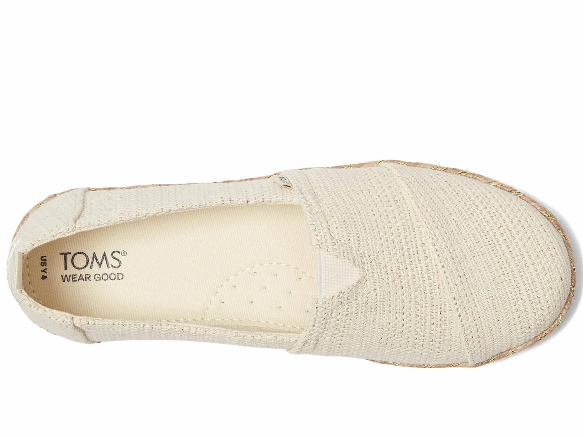 TOMS Girl's Alpargata RopeLoafer Flat, Naturalny niebarwiony metaliczny lniany pasek, 12 UK Child