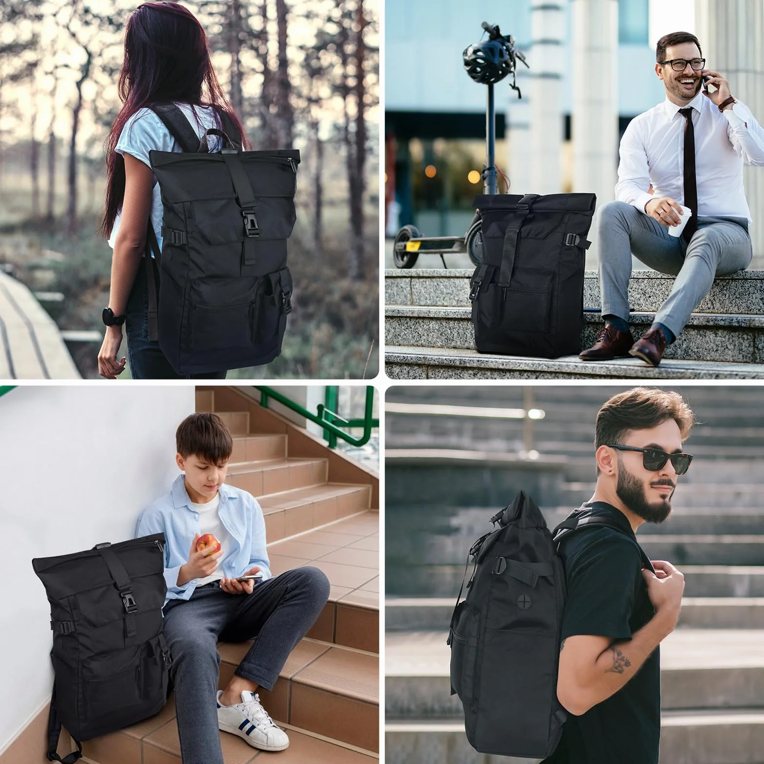 Rolltop plecak wodoszczelny, duży plecak dla mężczyzn i kobiet, Plecak zwijany z kieszenią na laptopa o przekątnej ekranu 17,3", plecak podróżny, plecak turystyczny, do pracy(Czarny) (czarny)