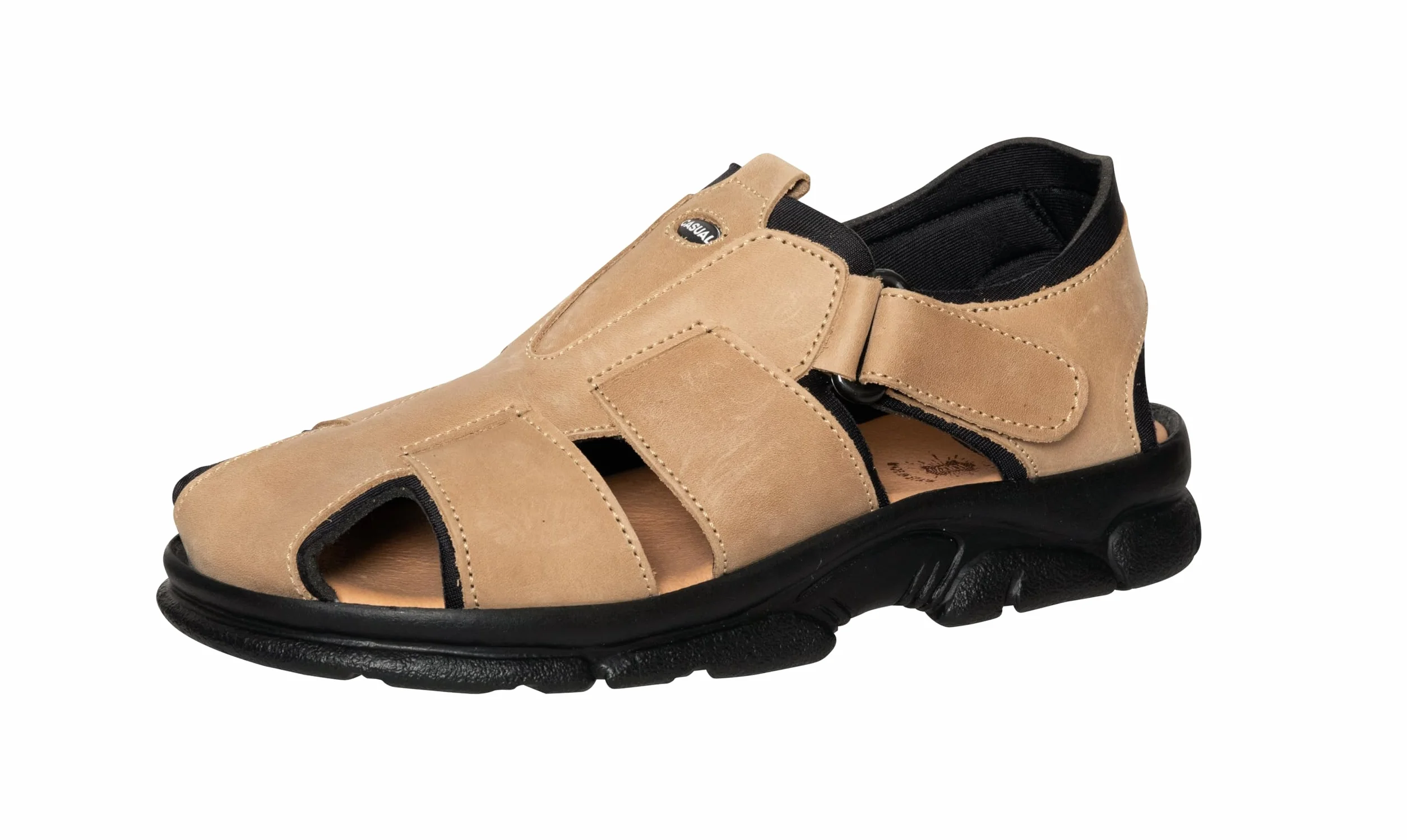 Casual Męskie sandały trekkingowe z prawdziwej skóry, buty rekreacyjne, zapięcie na rzepy, z przodu, wyściełana, żelowa wkładka