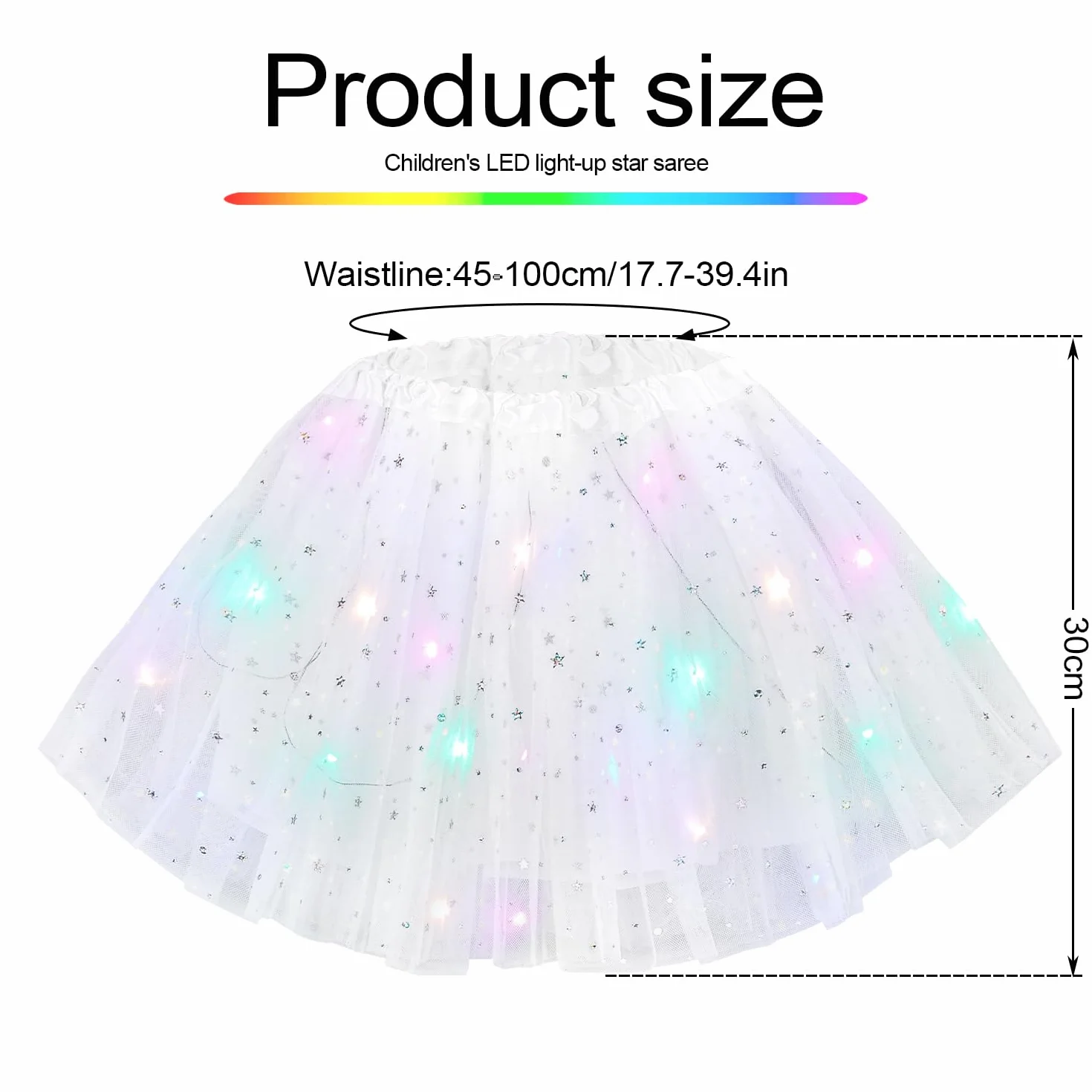Wishstar Spódnica tiulowa dla dziewcząt, gwiazdy cekiny sukienka do tańca, 30 cm elastyczna mini spódnica z diodami LED, dla dziewczynek spódniczka baletowa na karnawał Halloween, sukienka baletowa