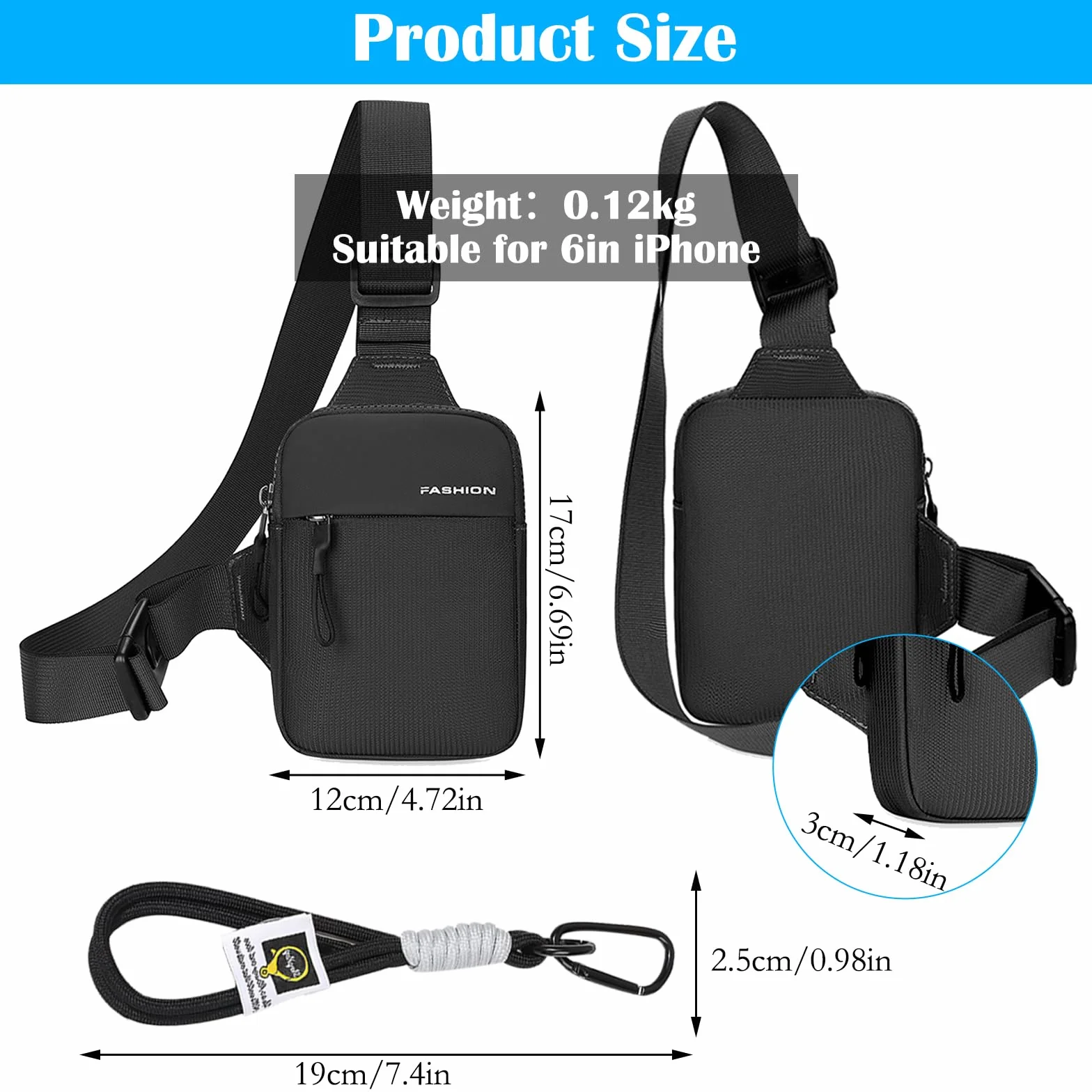 Sling Crossbody Bag, męska torba na ramię, wodoszczelna torba na klatkę piersiową, torba na ramię dla mężczyzn, chłopców i kobiet, czarny