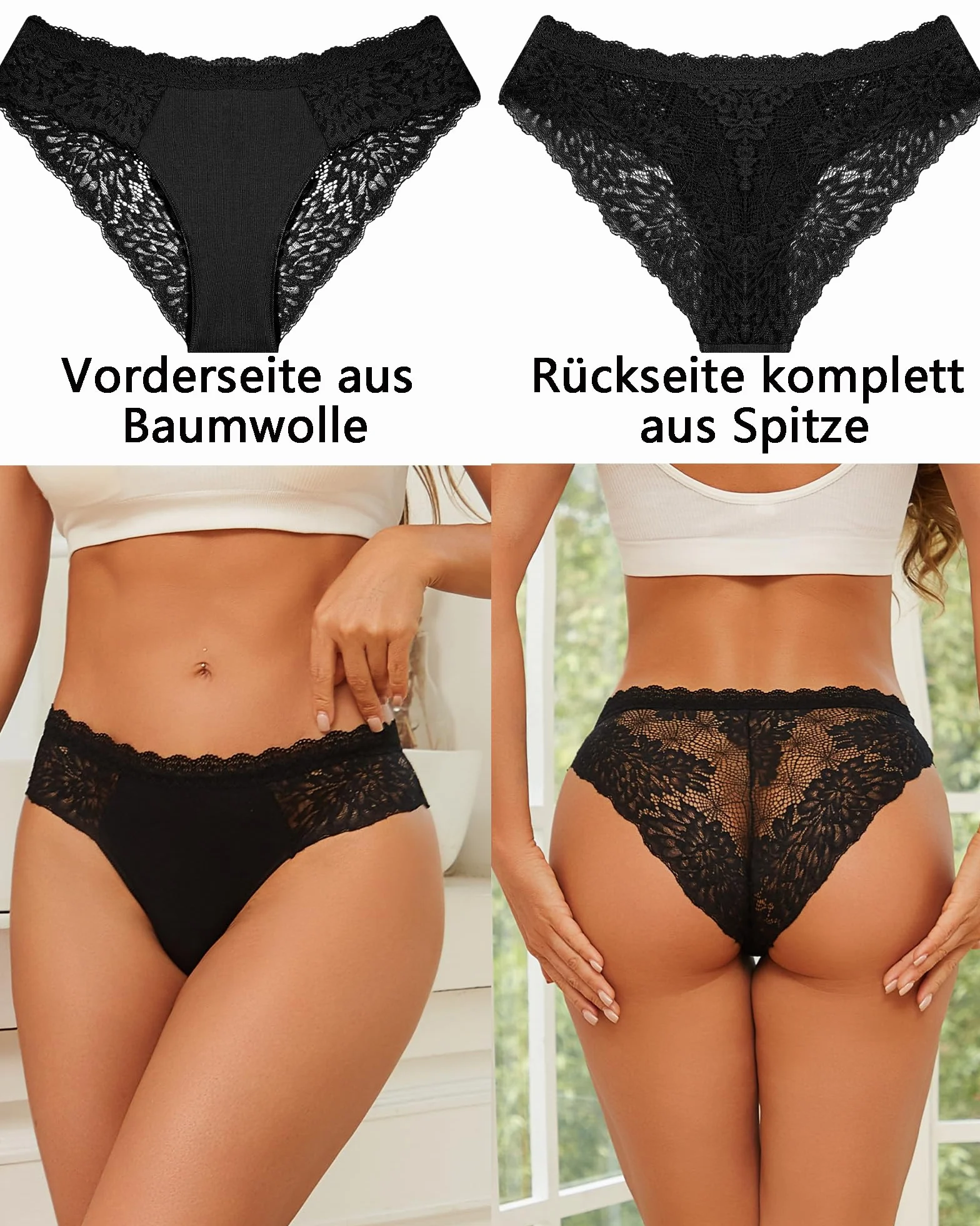 Sth Big Majtki damskie, bawełniane, koronkowe, seksowne majtki, hipsterskie, oddychające, damskie, miękkie, damskie majtki, bawełna, wielopak, 6