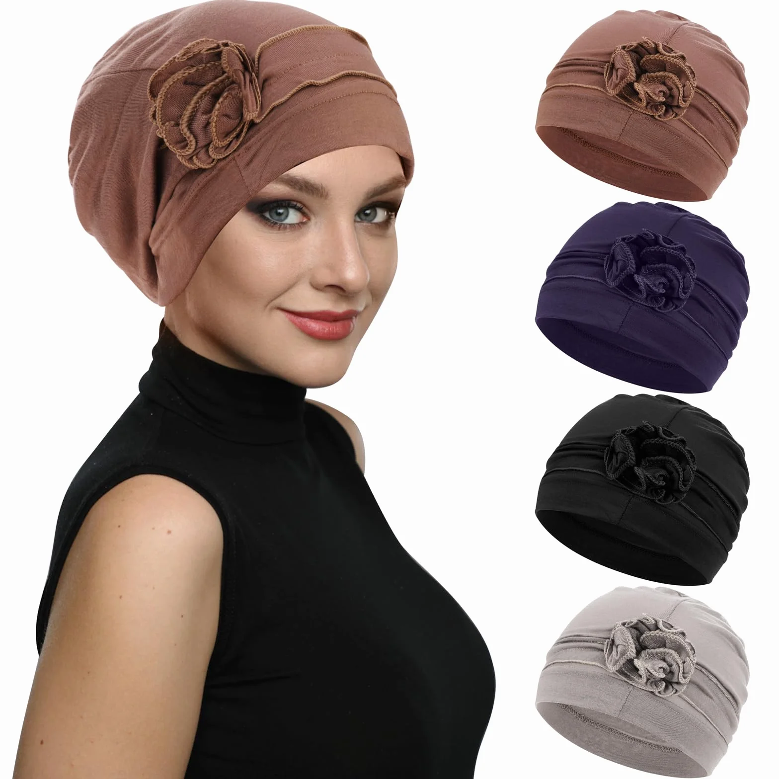 XEPST 4 szt. Chemioterapia Turban czapka dla kobiet, czapka onkologiczna dla kobiet, czapka z rakiem na wypadanie włosów, chusta na głowę damska
