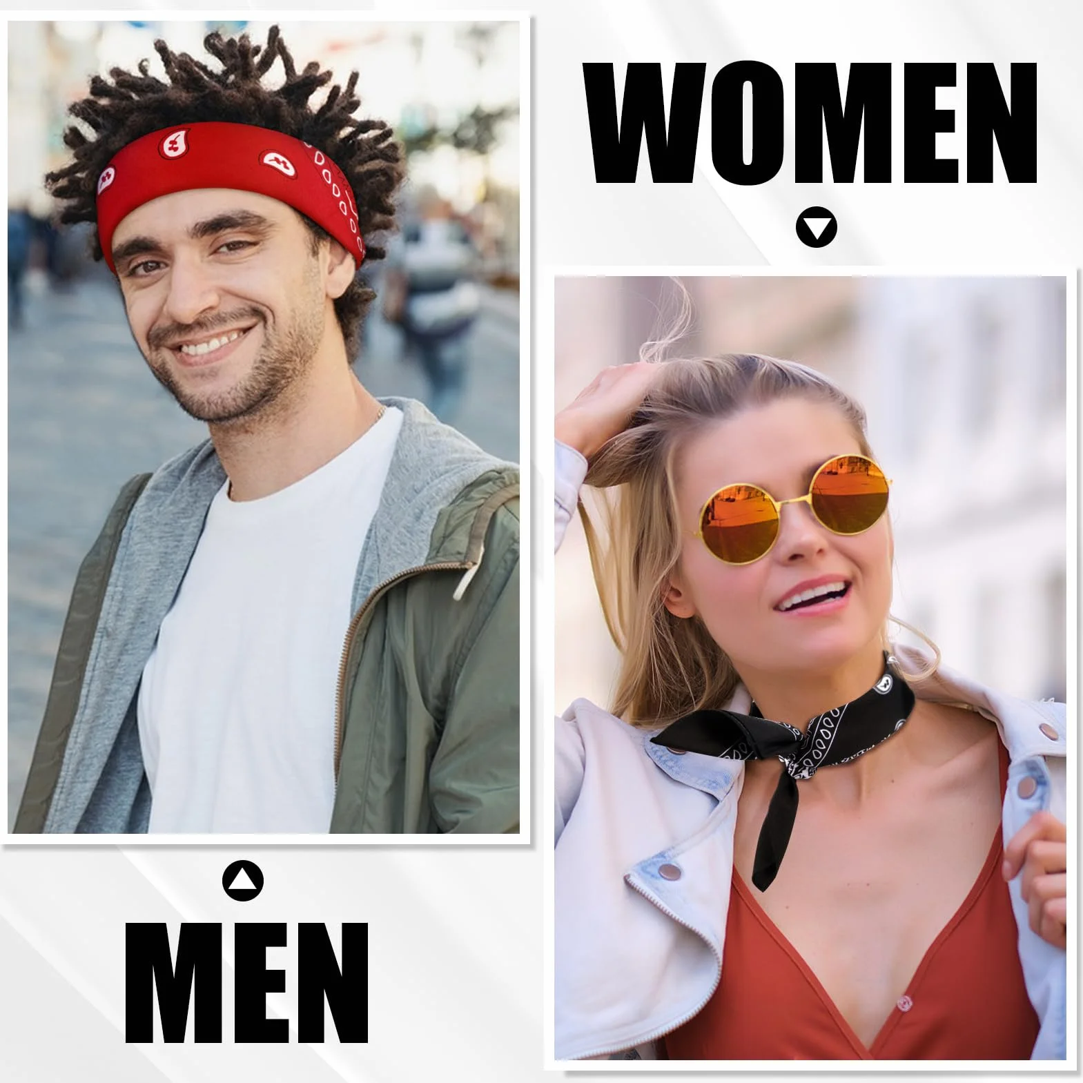 MELLIEX 4 sztuki bandana chusta na głowę dla kobiet i mężczyzn, paisley, chusta trójkowa, szal pirata, kowbojski, chusta nickit, 54 x 54 cm