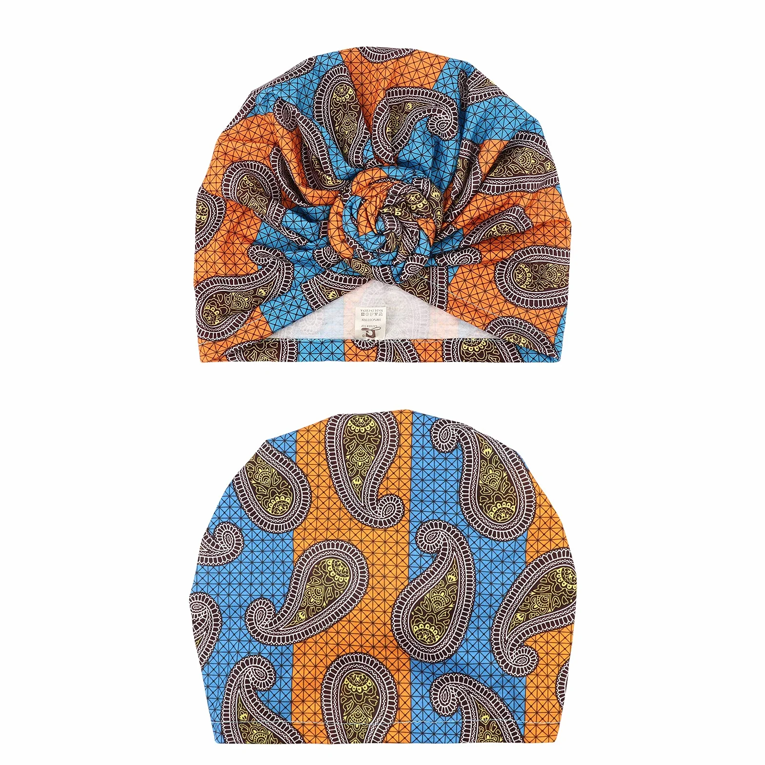 DRESHOW 4 Sztuk Damski Turban Afrykański Wzór Węzeł Opaska na Głowę Czapka Wstępnie Zawiązana Czapka Chemioterapia Kapelusz Przeciw Wypadaniu Włosów