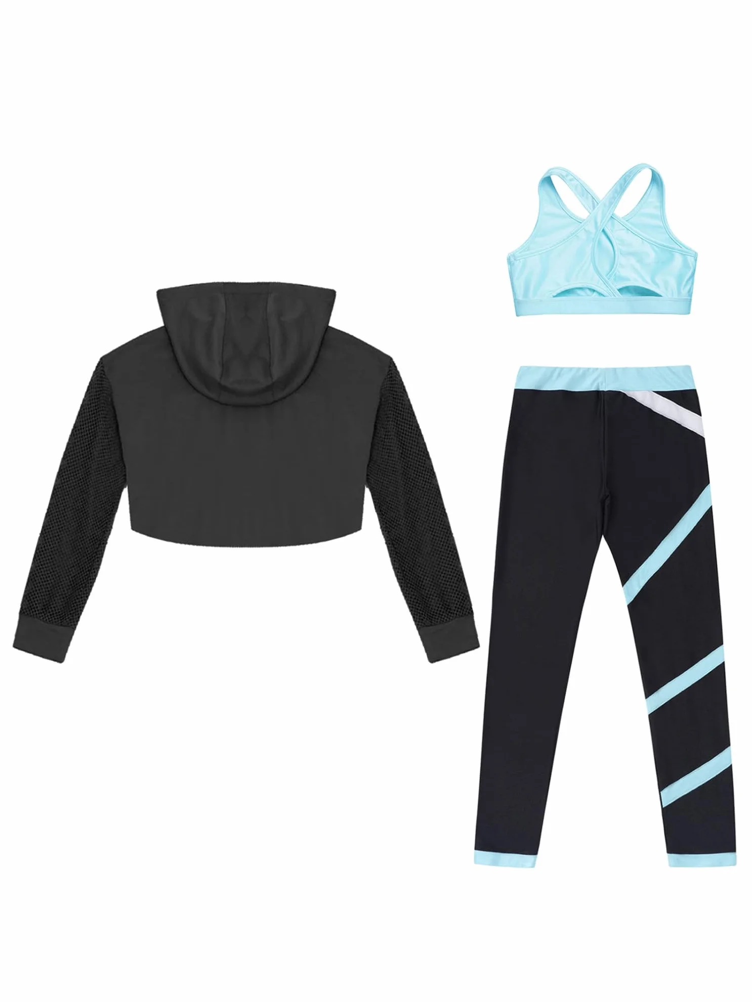 FEESHOW Dziecięcy dres treningowy dla dziewcząt, sportowy biustonosz i legginsy, zestaw z kapturem dla dzieci, do treningu, sportu, jazzu, tańca, hip-hopu, ubrania