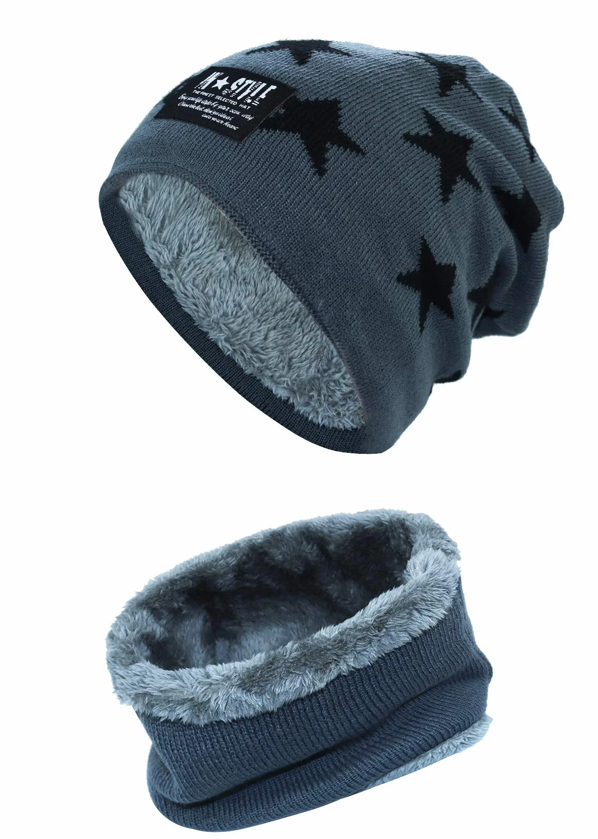 Momoon Gruba czapka beanie + szalik zestaw zimowy, ciepły śnieg, dzianina, czaszka czapka dla dzieci, chłopców i dziewczynek (odpowiednia dla dzieci w wieku 6-14 lat