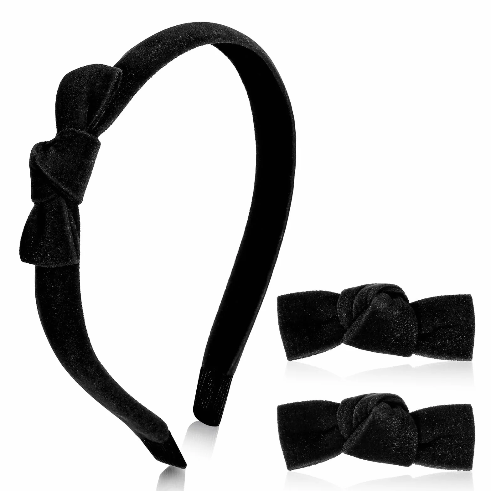 Zestaw 3 czarnych aksamitnych opasek do włosów i kokardek, elegancka kokarda, spinka do włosów, małe spinki do włosów z klipsami aligatorowymi, słodkie opaski do włosów, akcesoria do włosów dla