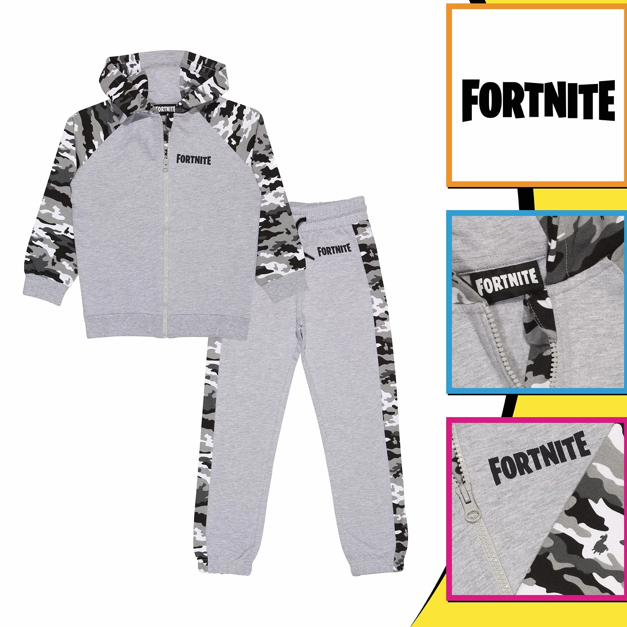 Fortnite Camo Emotes chłopięca bluza z kapturem i zestaw do biegania Heather Grey 12-13 lat, szary (Heather Grey), 158